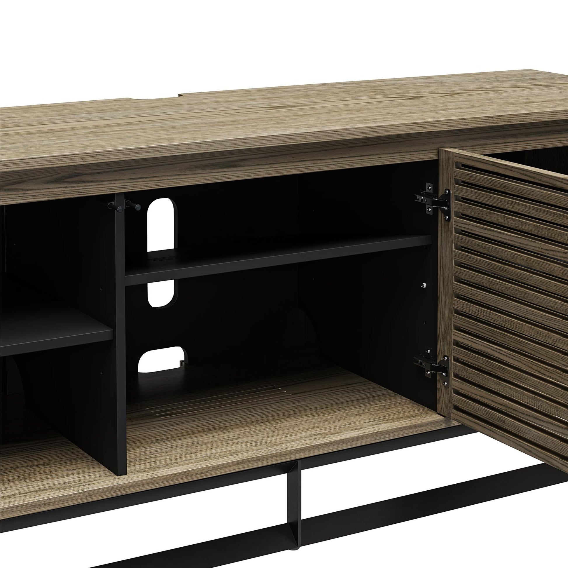 68" Media Console with Beveled Steel Base for TVs up to 77", Sterling Oak Wood Veneer - Sterling Oak Veneer