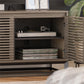 68" Media Console with Beveled Steel Base for TVs up to 77", Sterling Oak Wood Veneer - Sterling Oak Veneer