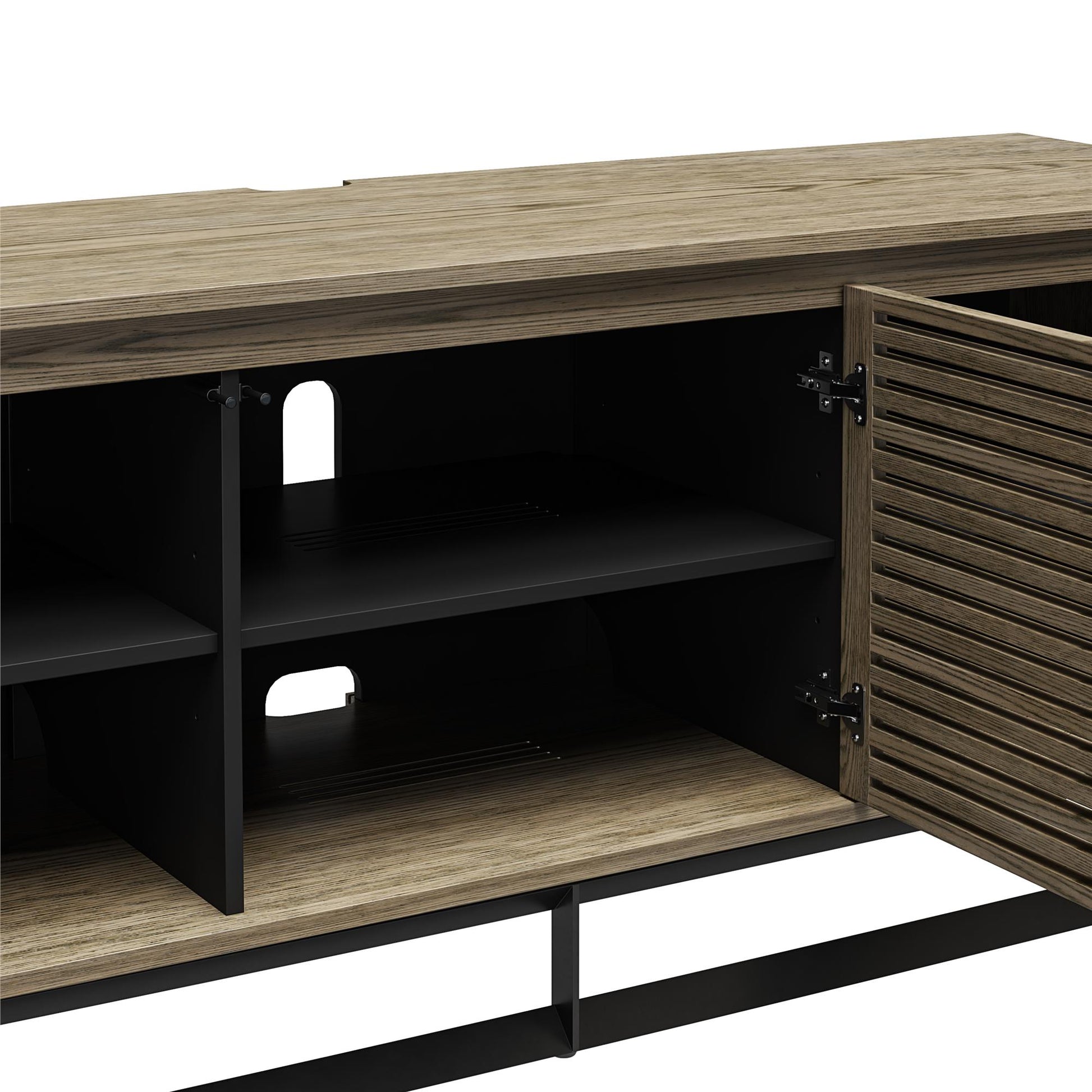68" Media Console with Beveled Steel Base for TVs up to 77", Sterling Oak Wood Veneer - Sterling Oak Veneer