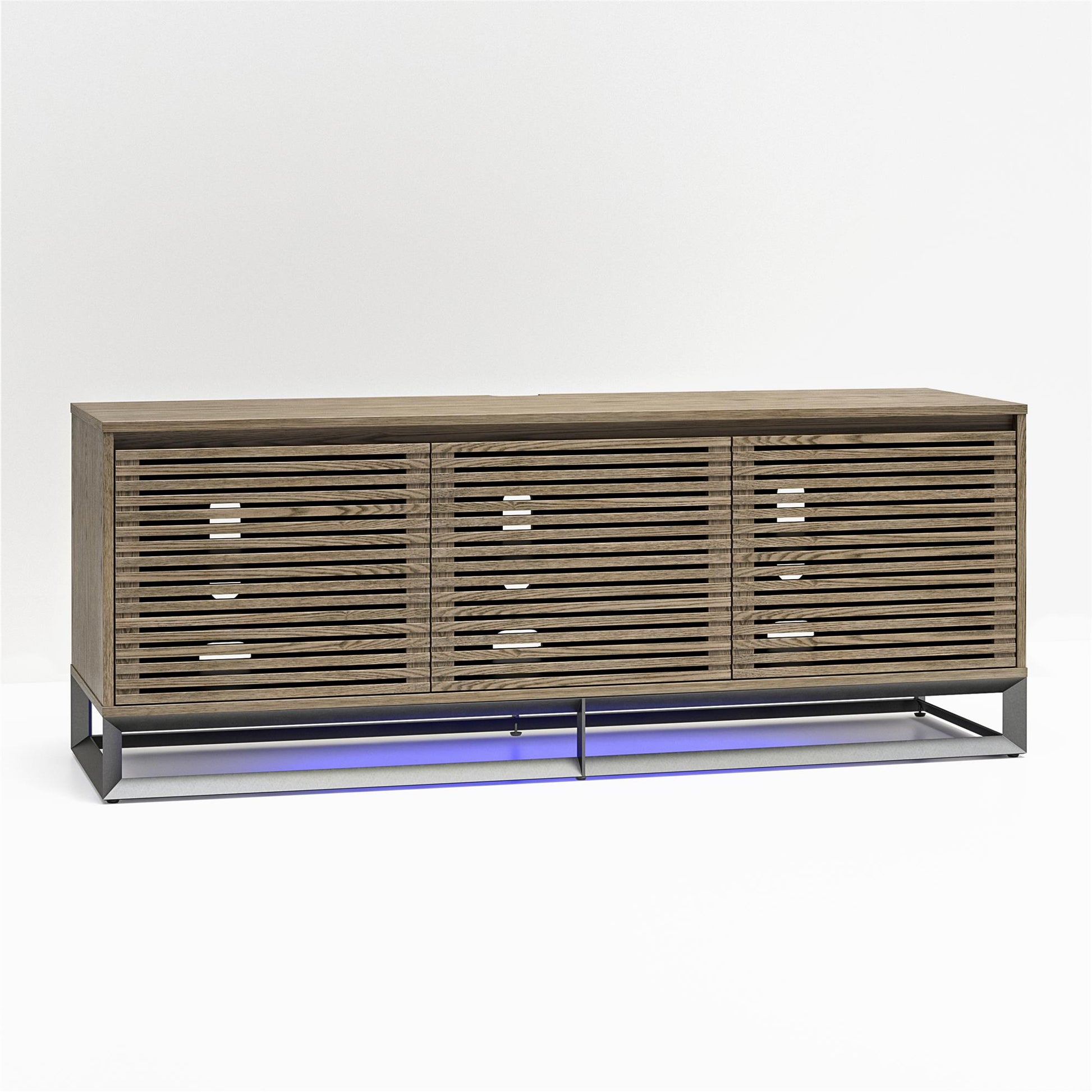 68" Media Console with Beveled Steel Base for TVs up to 77", Sterling Oak Wood Veneer - Sterling Oak Veneer
