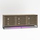 68" Media Console with Beveled Steel Base for TVs up to 77", Sterling Oak Wood Veneer - Sterling Oak Veneer