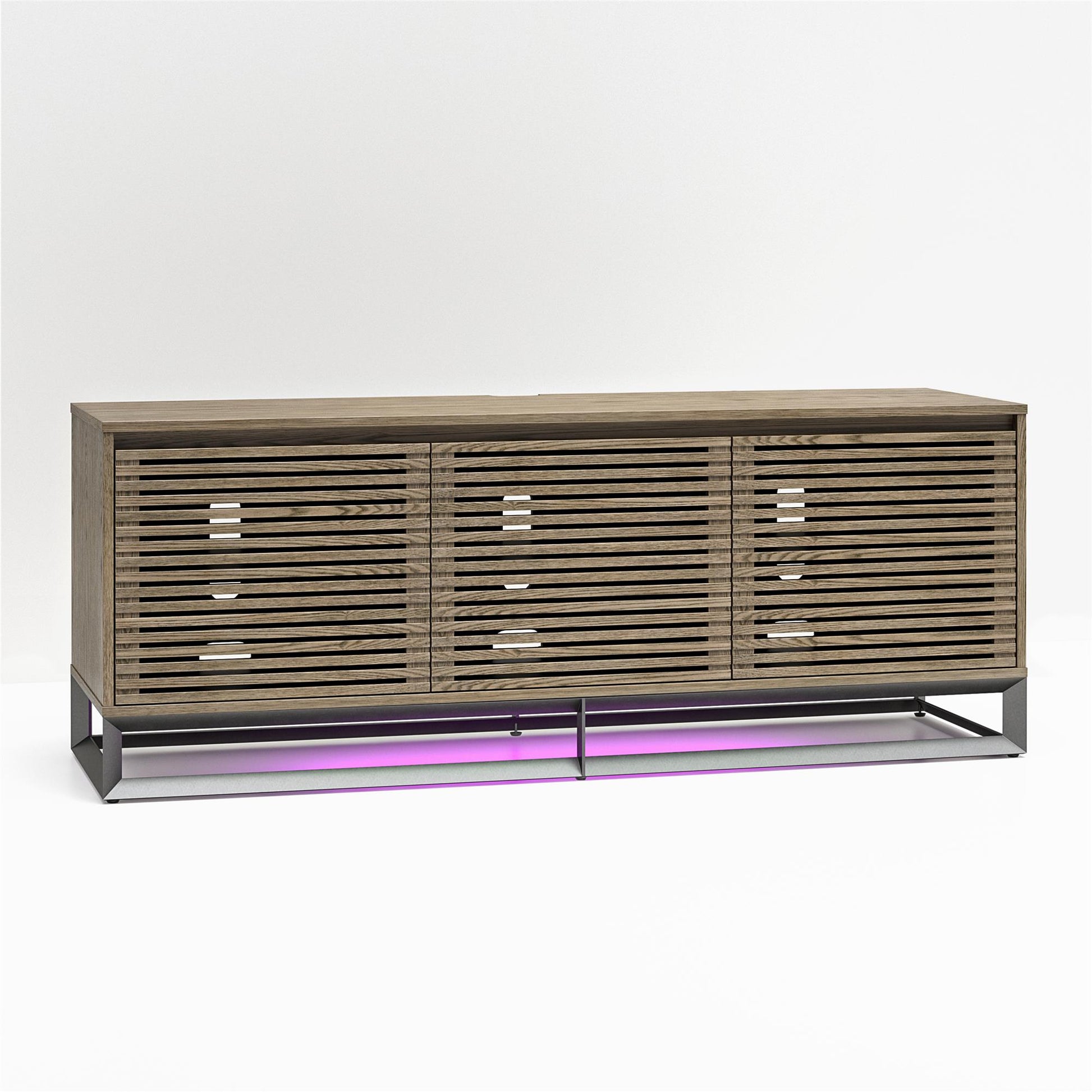68" Media Console with Beveled Steel Base for TVs up to 77", Sterling Oak Wood Veneer - Sterling Oak Veneer