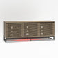 68" Media Console with Beveled Steel Base for TVs up to 77", Sterling Oak Wood Veneer - Sterling Oak Veneer