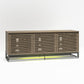 68" Media Console with Beveled Steel Base for TVs up to 77", Sterling Oak Wood Veneer - Sterling Oak Veneer
