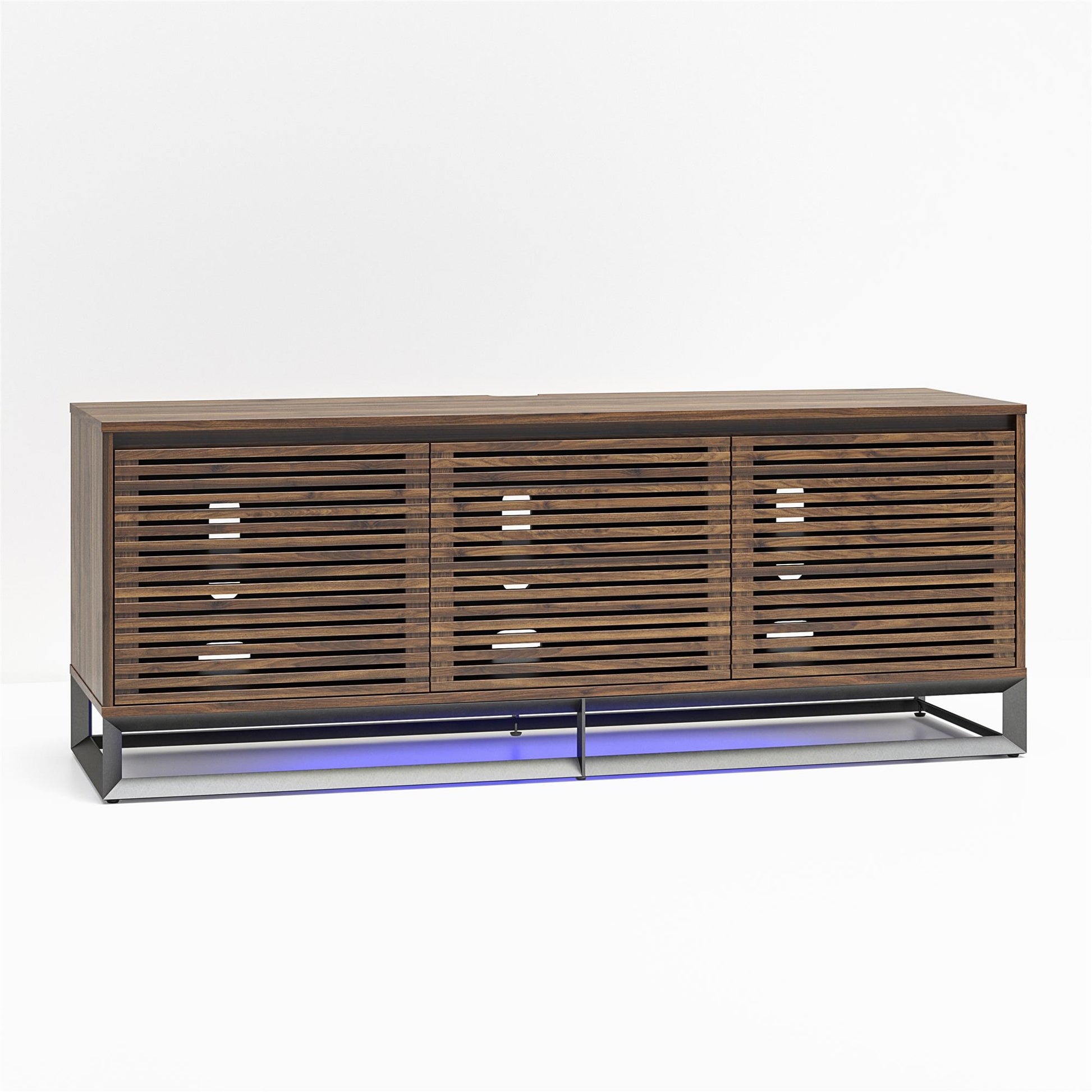 68" Media Console with Beveled Steel Base for TVs up to 77", Columbia Walnut Wood Veneer - Columbia Walnut Veneer