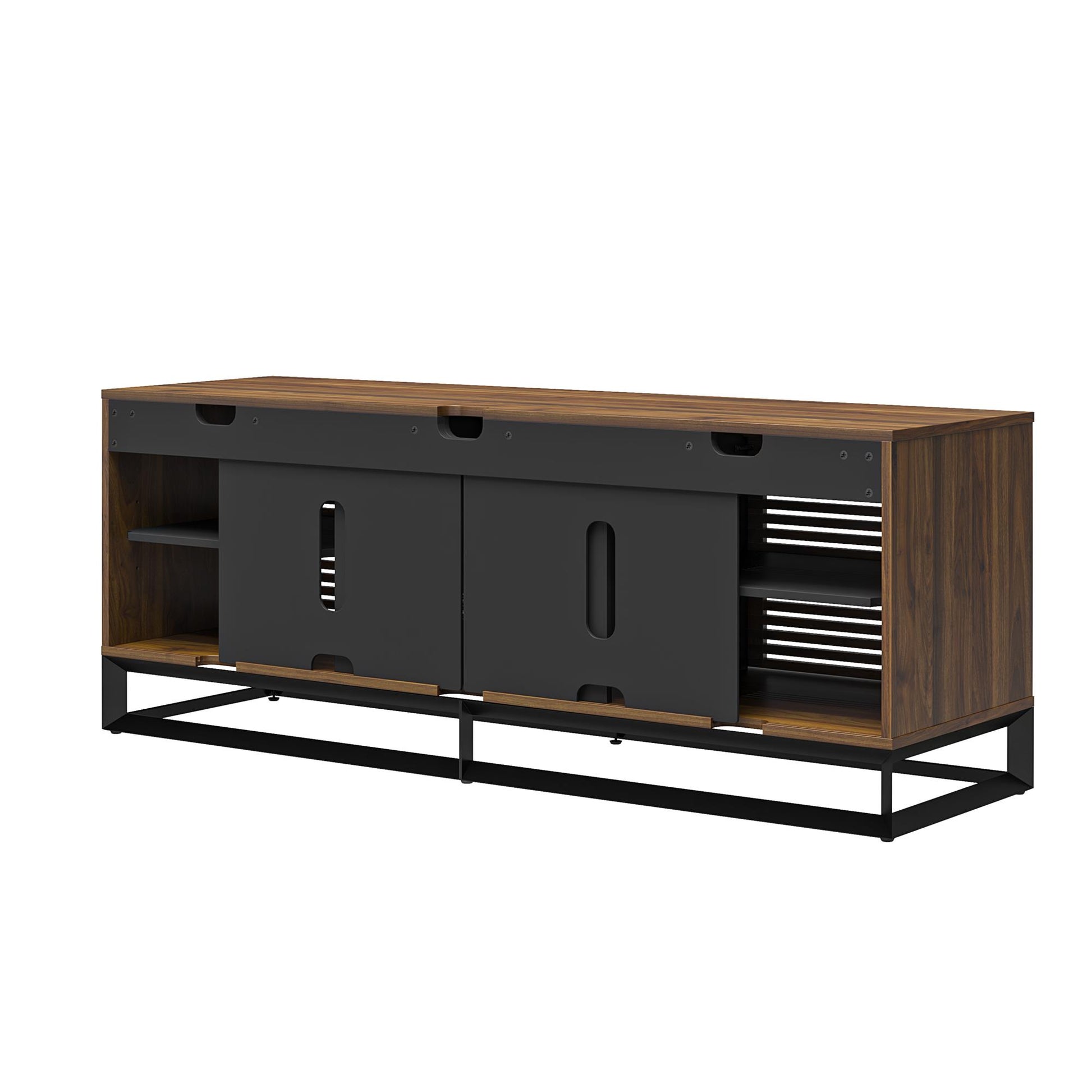 68" Media Console with Beveled Steel Base for TVs up to 77", Columbia Walnut Wood Veneer - Columbia Walnut Veneer