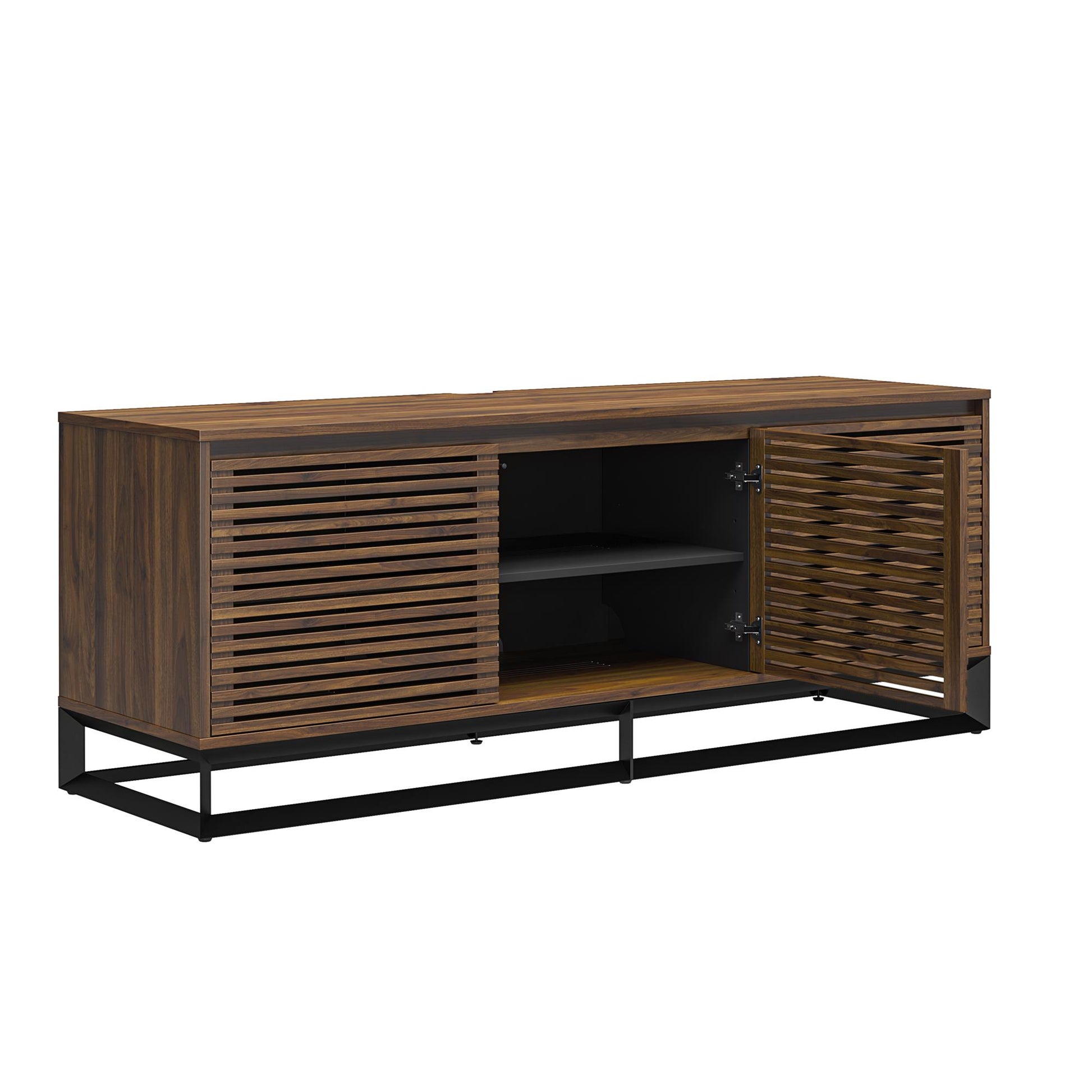 68" Media Console with Beveled Steel Base for TVs up to 77", Columbia Walnut Wood Veneer - Columbia Walnut Veneer