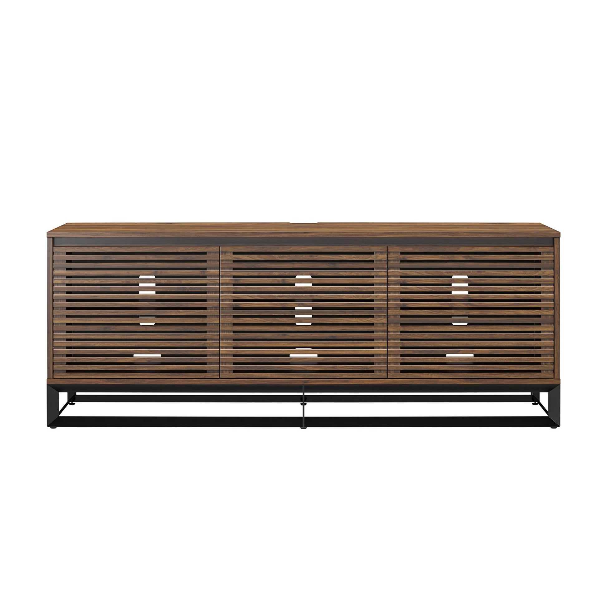 68" Media Console with Beveled Steel Base for TVs up to 77", Columbia Walnut Wood Veneer - Columbia Walnut Veneer