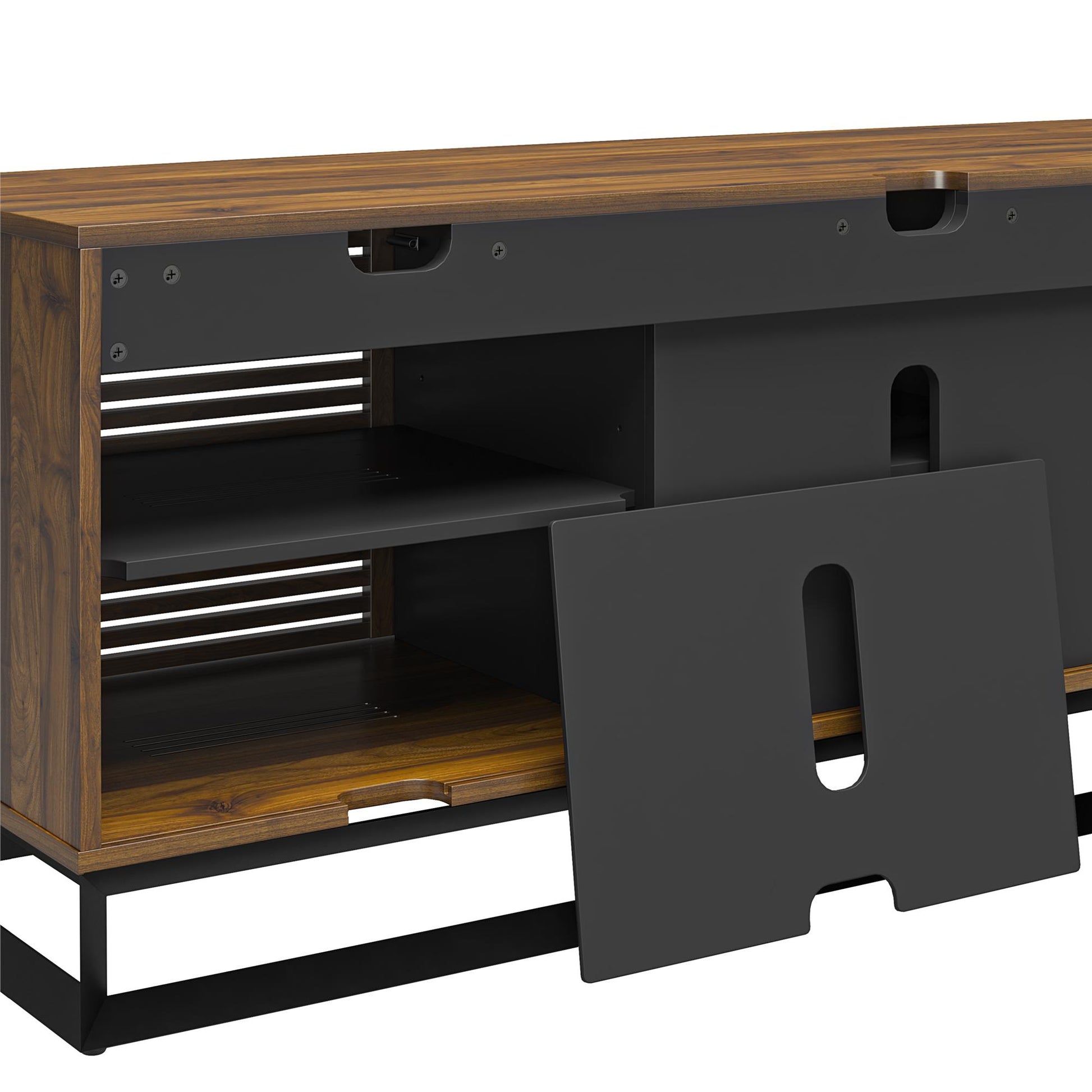 68" Media Console with Beveled Steel Base for TVs up to 77", Columbia Walnut Wood Veneer - Columbia Walnut Veneer
