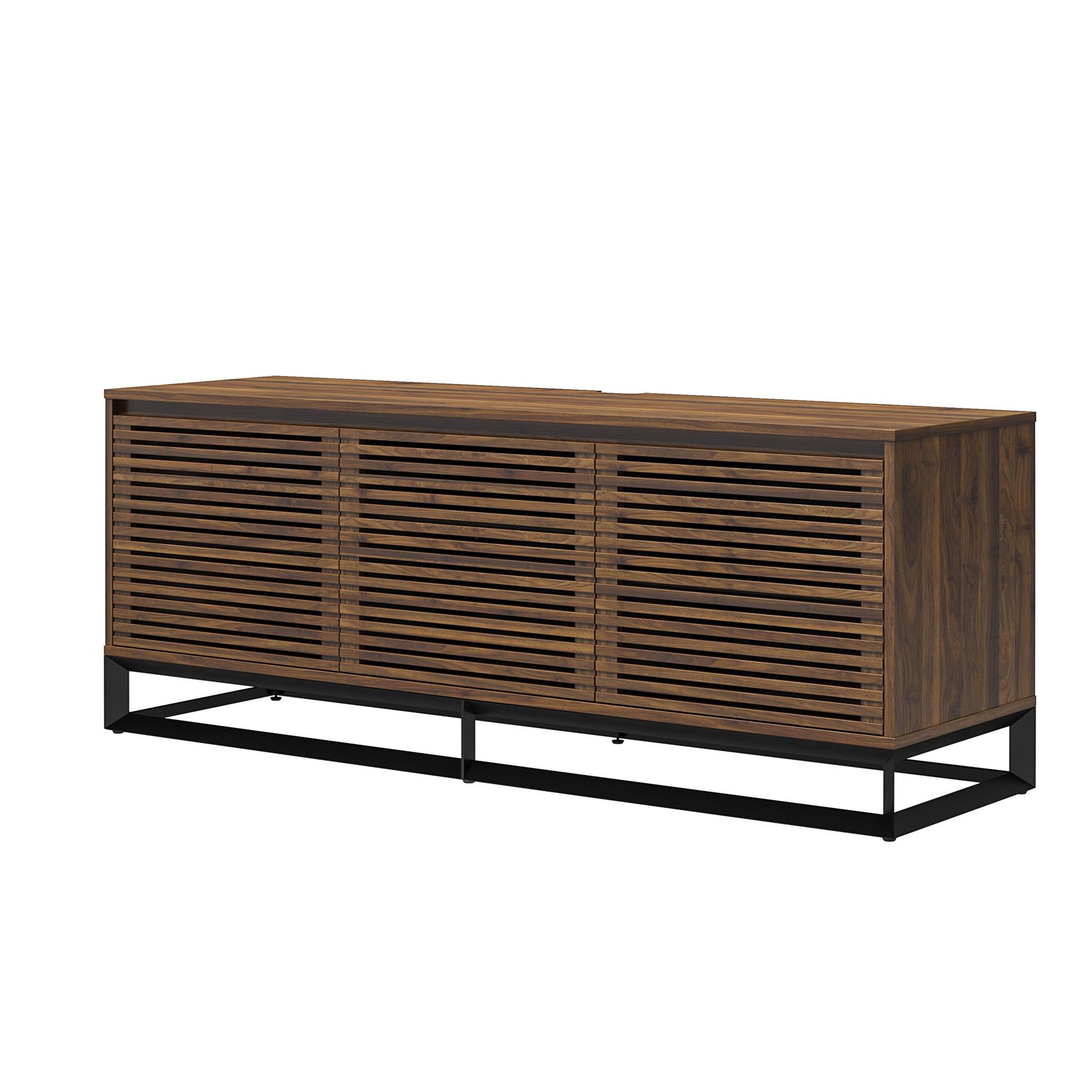 68" Media Console with Beveled Steel Base for TVs up to 77", Columbia Walnut Wood Veneer - Columbia Walnut Veneer