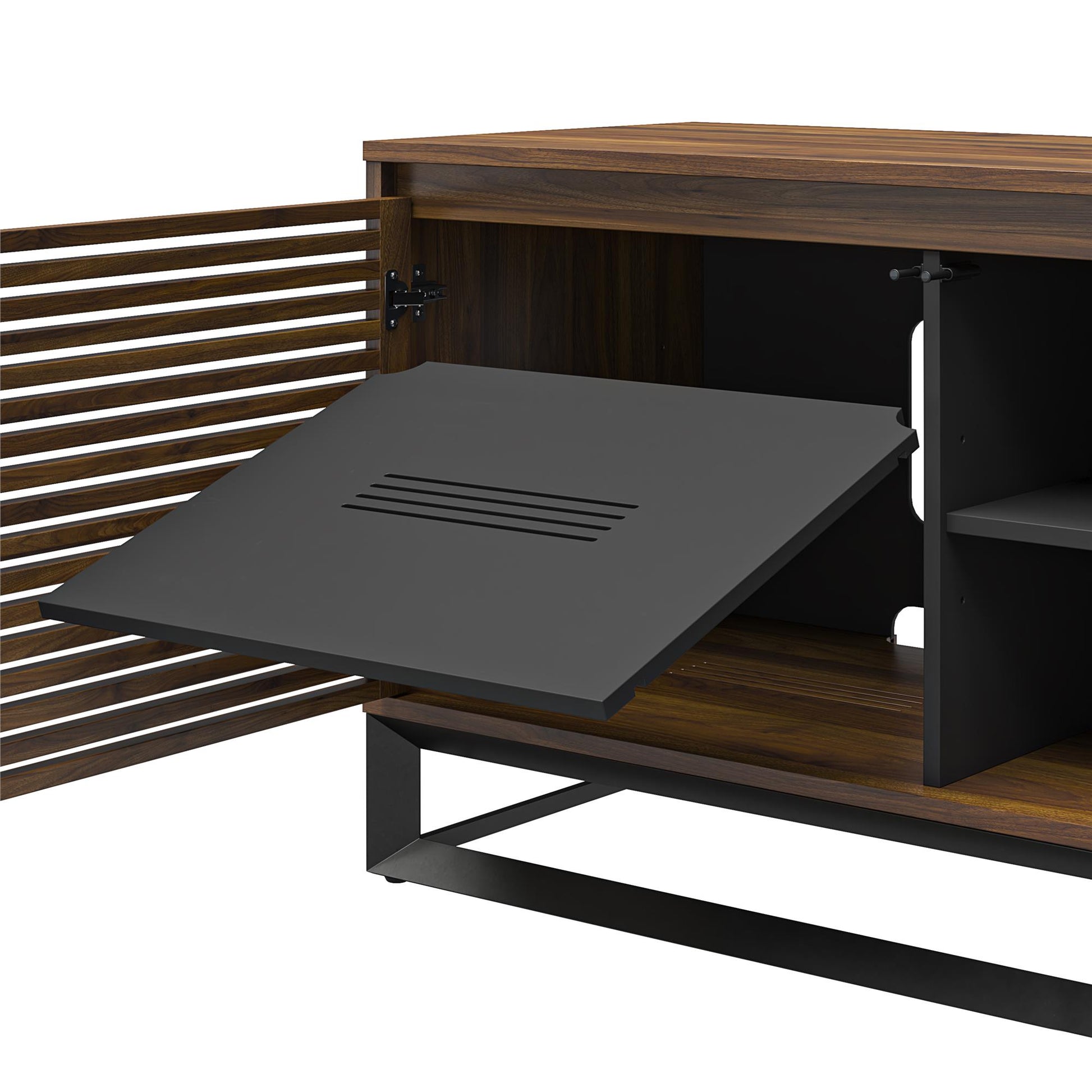 68" Media Console with Beveled Steel Base for TVs up to 77", Columbia Walnut Wood Veneer - Columbia Walnut Veneer