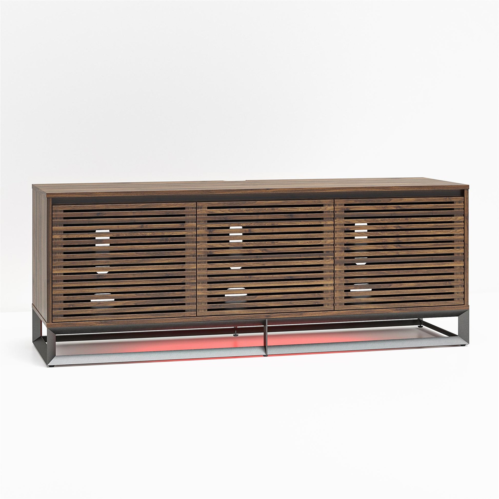 68" Media Console with Beveled Steel Base for TVs up to 77", Columbia Walnut Wood Veneer - Columbia Walnut Veneer