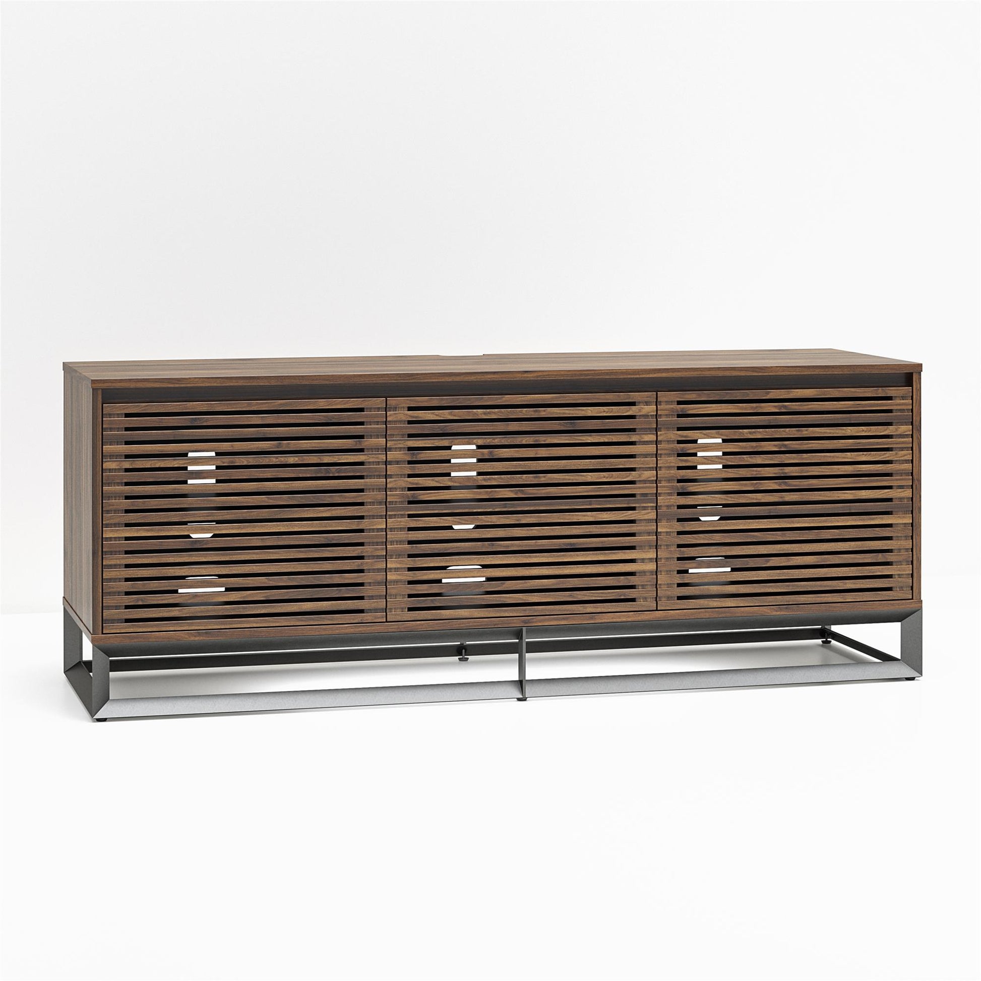 68" Media Console with Beveled Steel Base for TVs up to 77", Columbia Walnut Wood Veneer - Columbia Walnut Veneer
