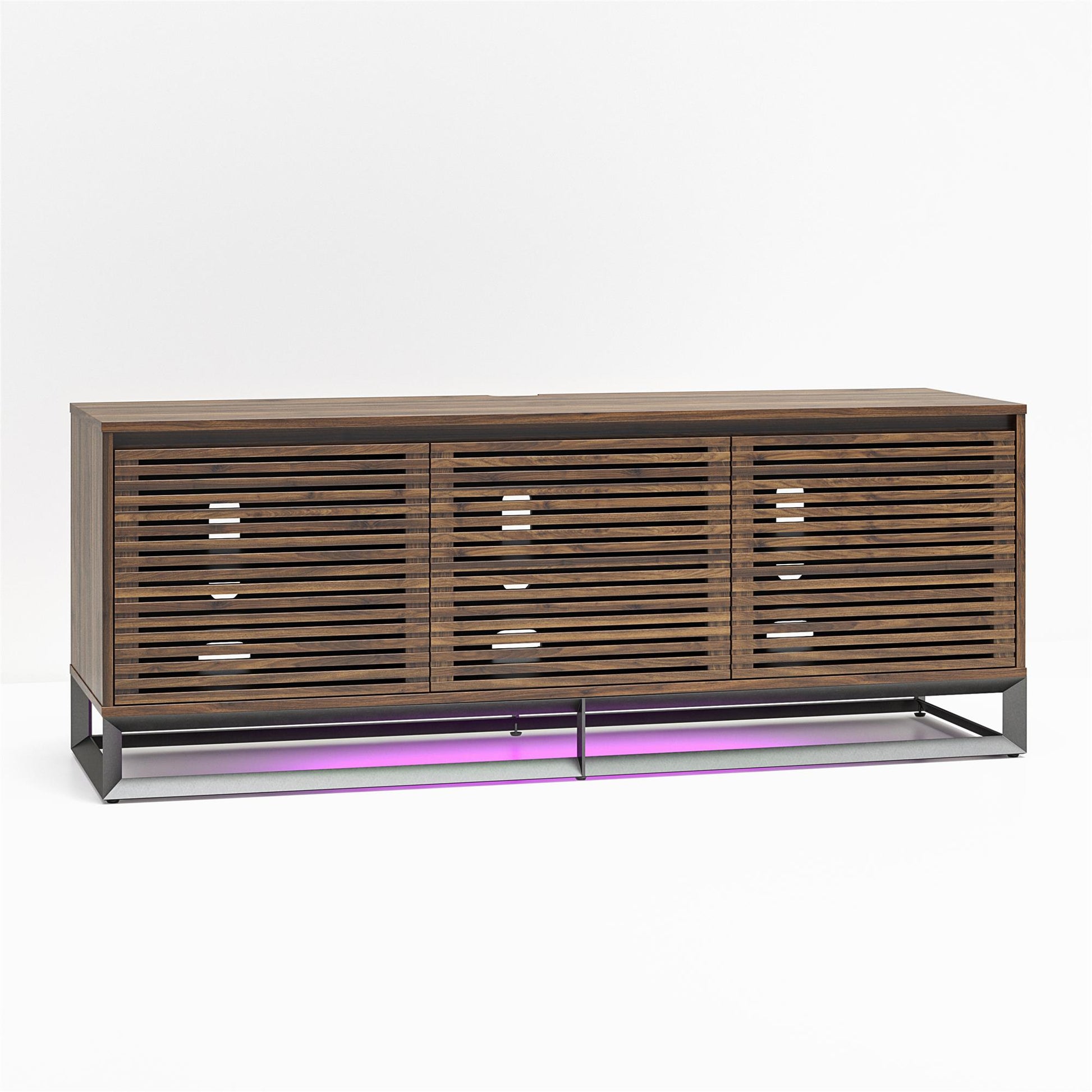 68" Media Console with Beveled Steel Base for TVs up to 77", Columbia Walnut Wood Veneer - Columbia Walnut Veneer