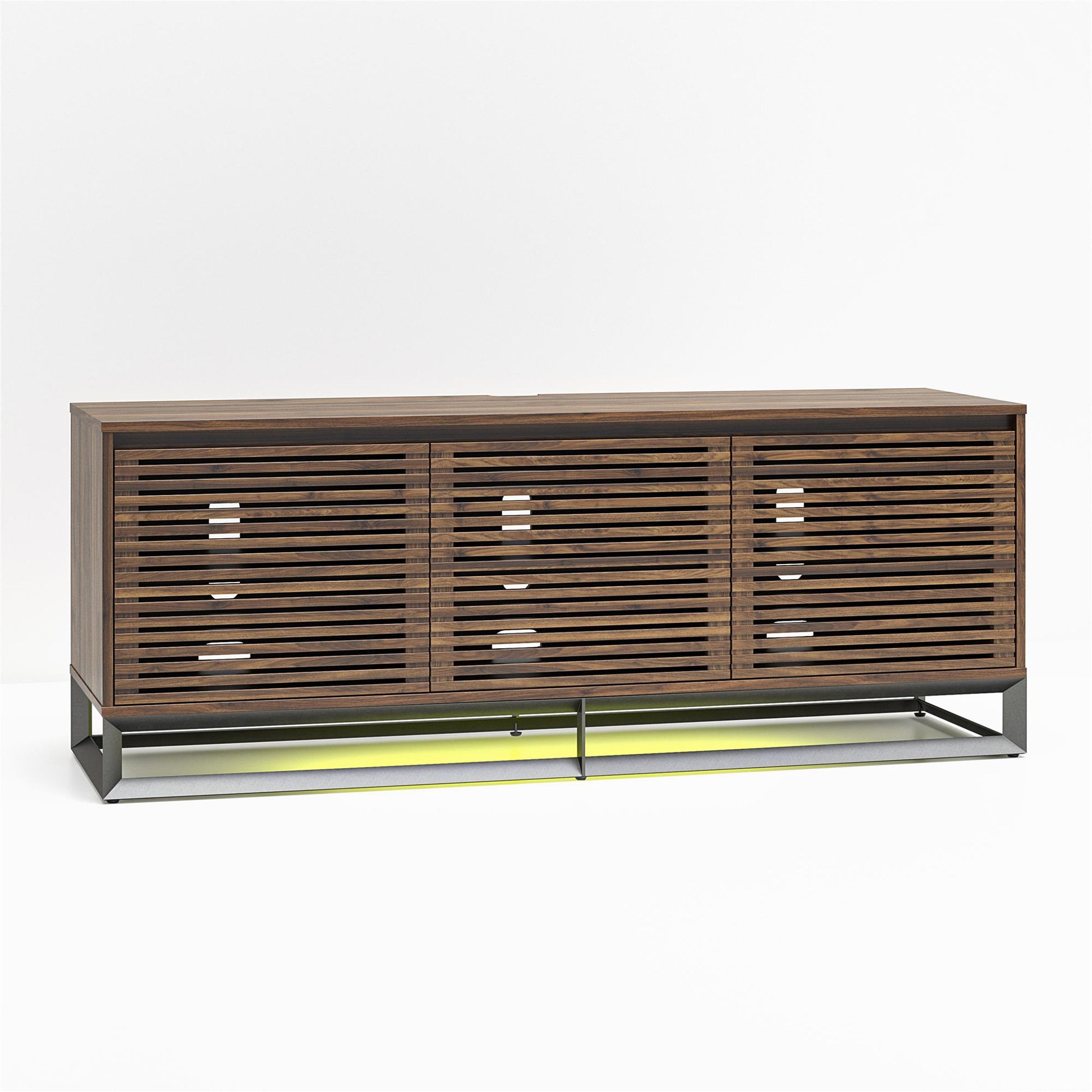 68" Media Console with Beveled Steel Base for TVs up to 77", Columbia Walnut Wood Veneer - Columbia Walnut Veneer