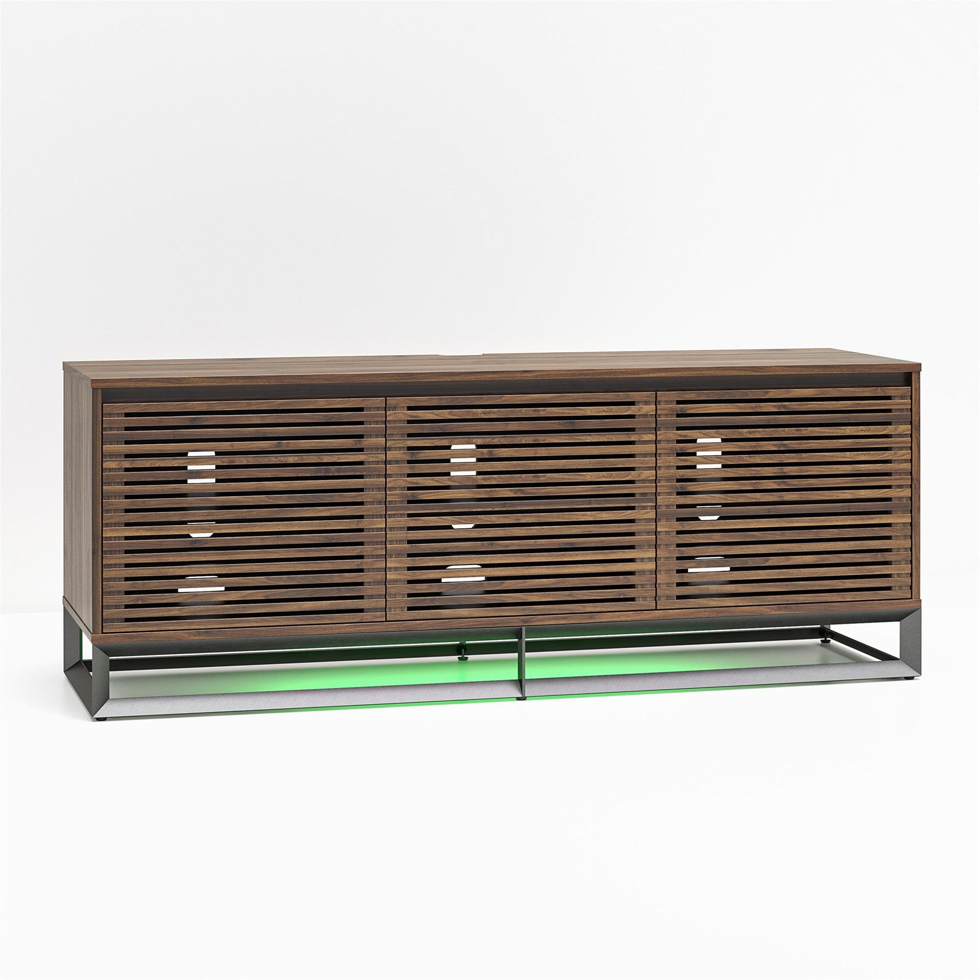 68" Media Console with Beveled Steel Base for TVs up to 77", Columbia Walnut Wood Veneer - Columbia Walnut Veneer
