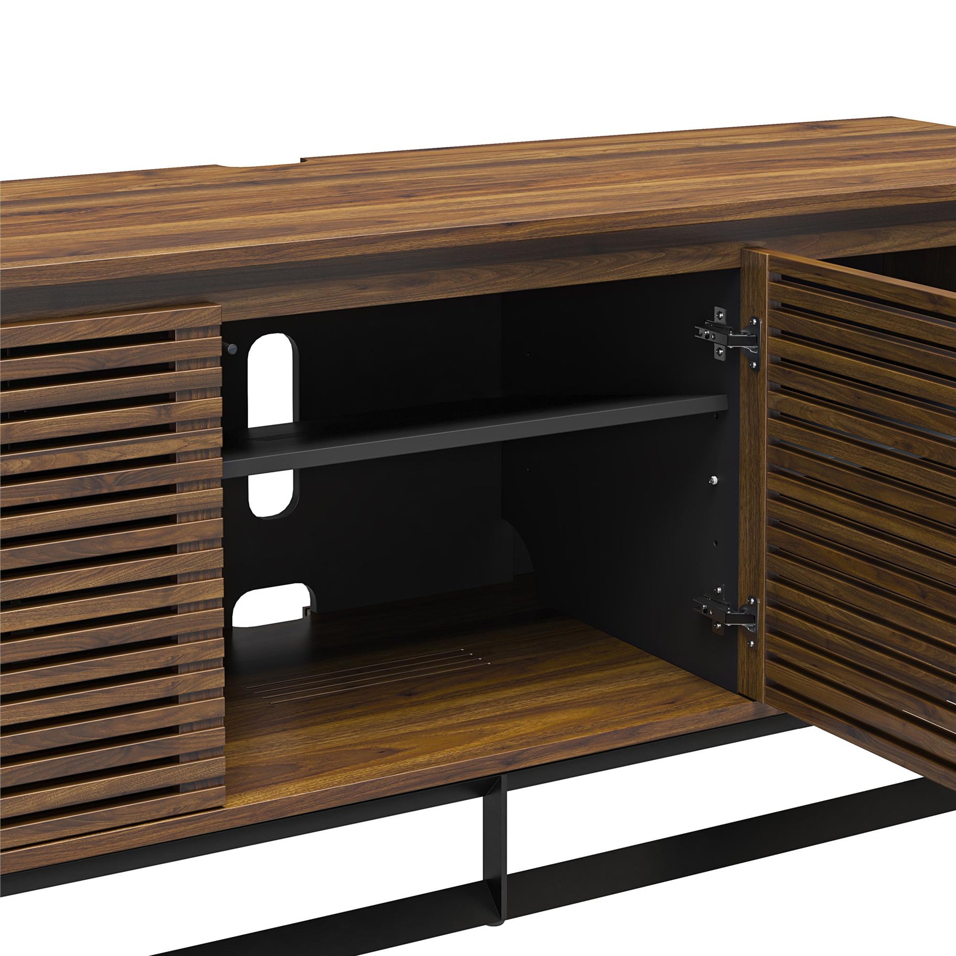 68" Media Console with Beveled Steel Base for TVs up to 77", Columbia Walnut Wood Veneer - Columbia Walnut Veneer