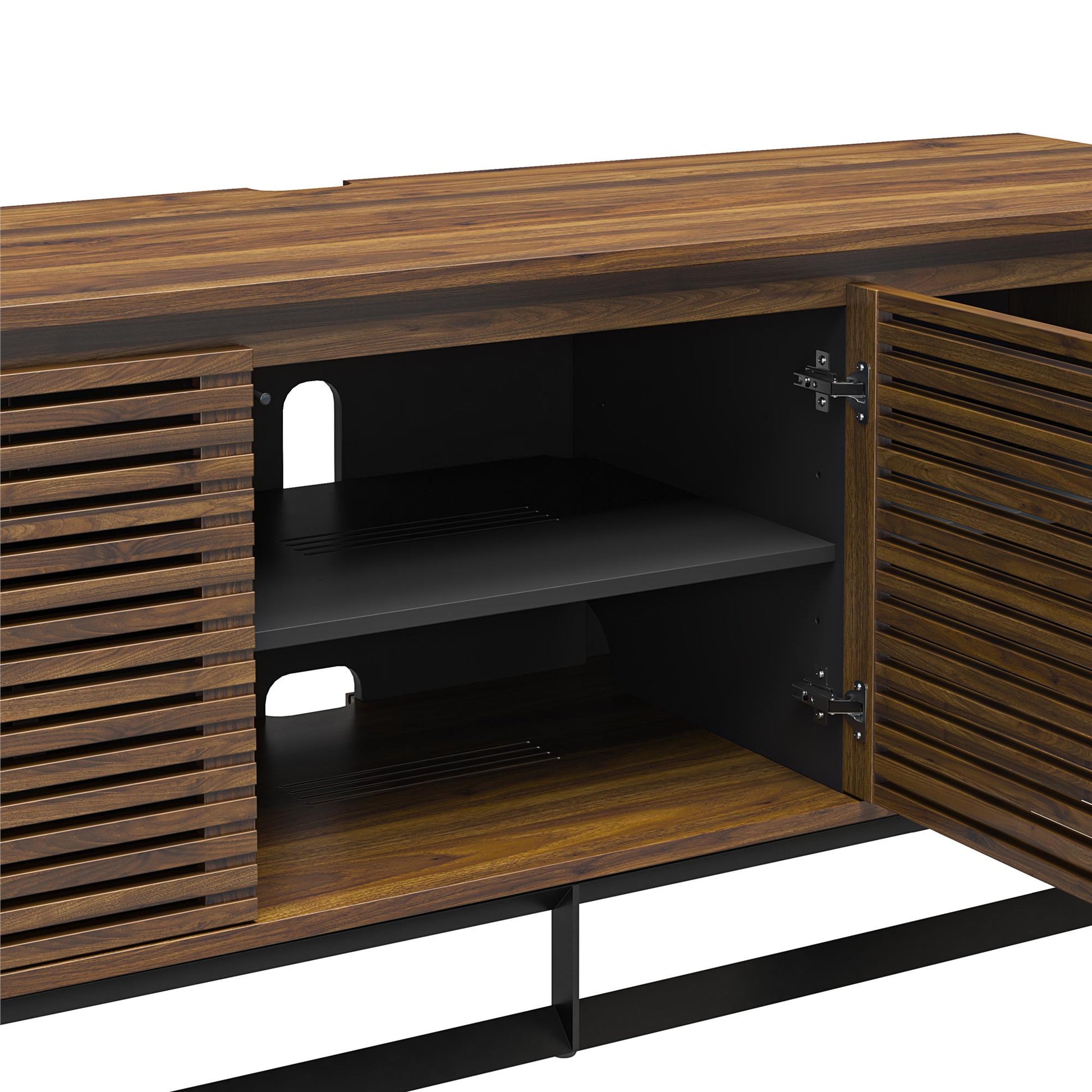 68" Media Console with Beveled Steel Base for TVs up to 77", Columbia Walnut Wood Veneer - Columbia Walnut Veneer