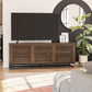 68" Media Console with Beveled Steel Base for TVs up to 77", Columbia Walnut Wood Veneer - Columbia Walnut Veneer