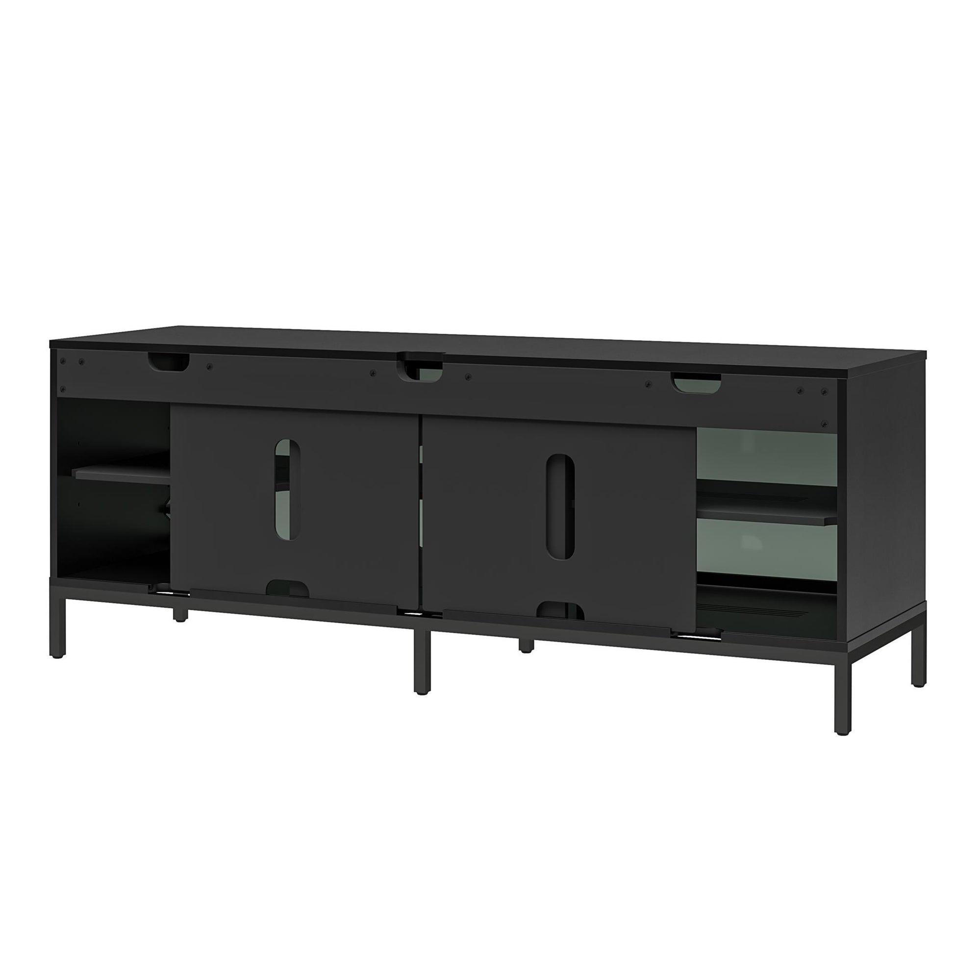 68" Media Console with Steel Post Base for TVs up to 77', Black - Black