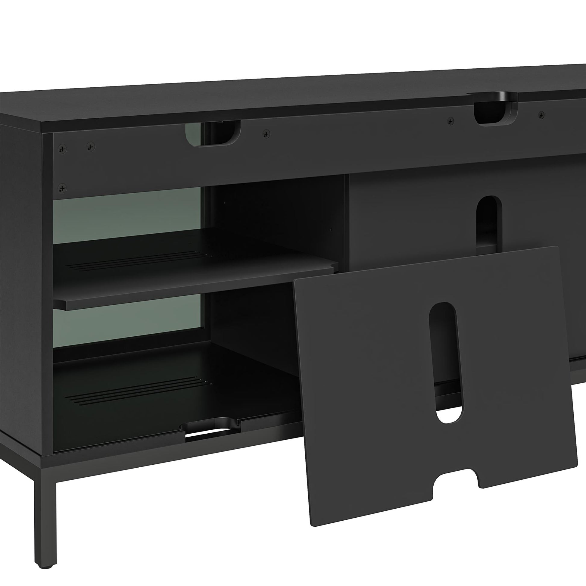 68" Media Console with Steel Post Base for TVs up to 77', Black - Black