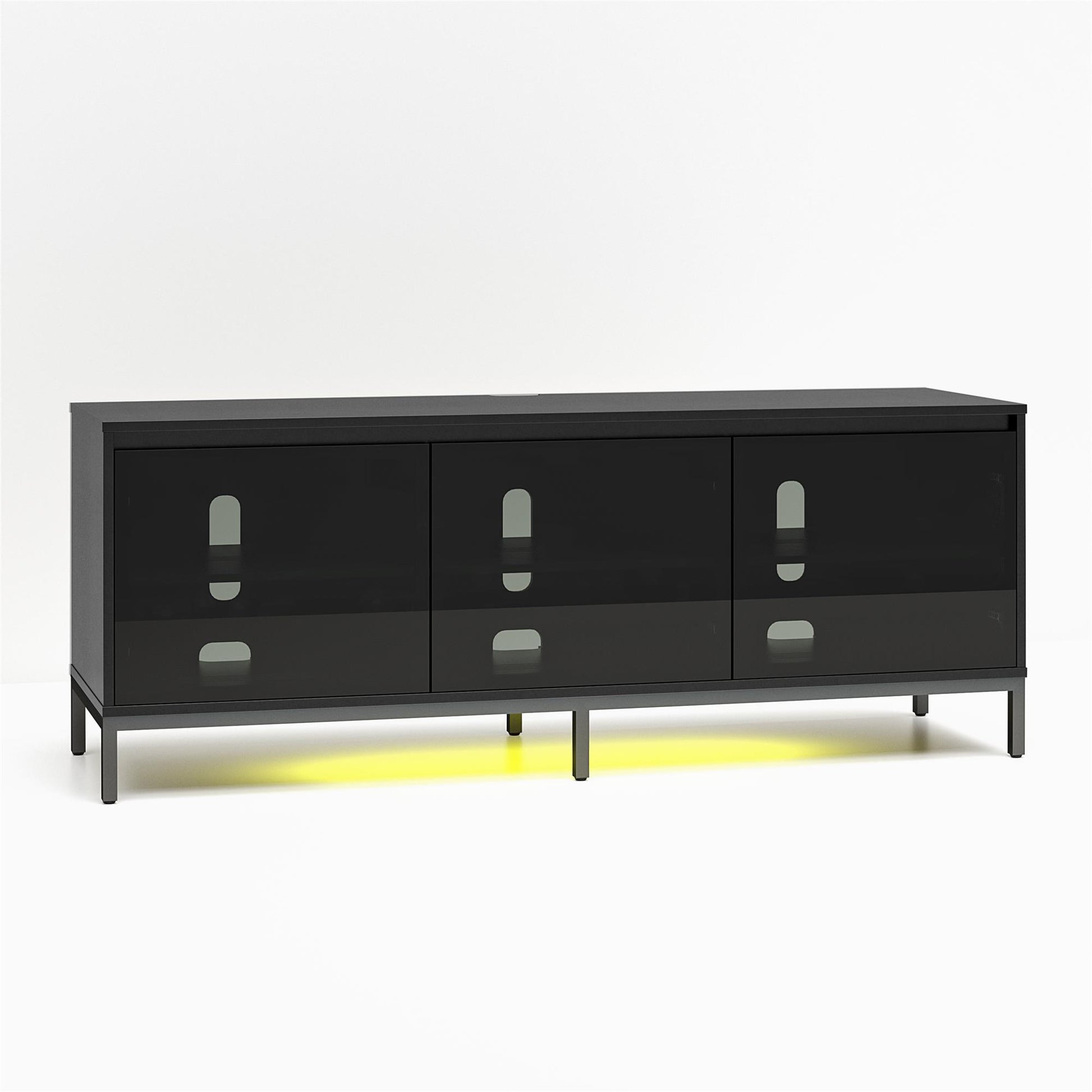 68" Media Console with Steel Post Base for TVs up to 77', Black - Black