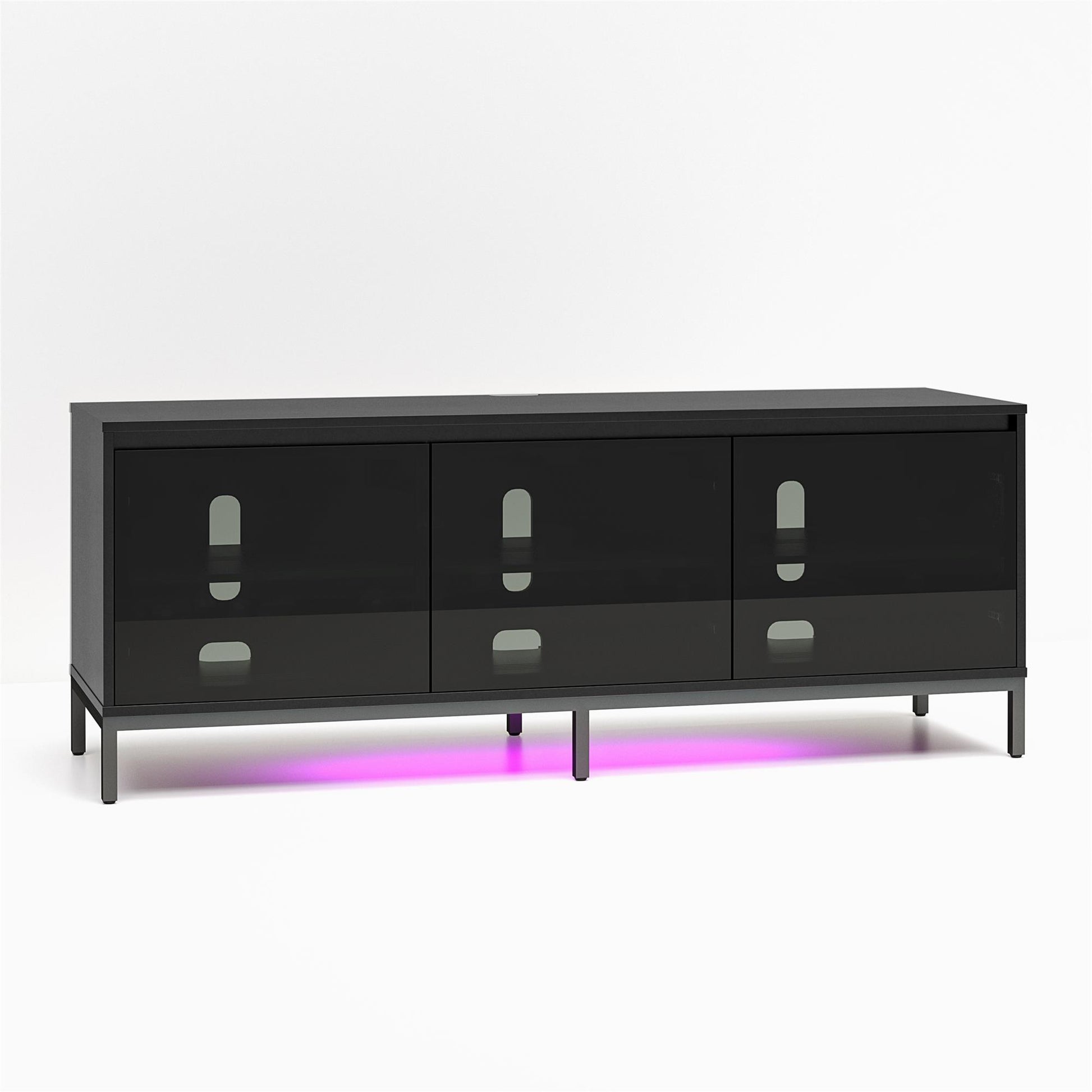 68" Media Console with Steel Post Base for TVs up to 77', Black - Black