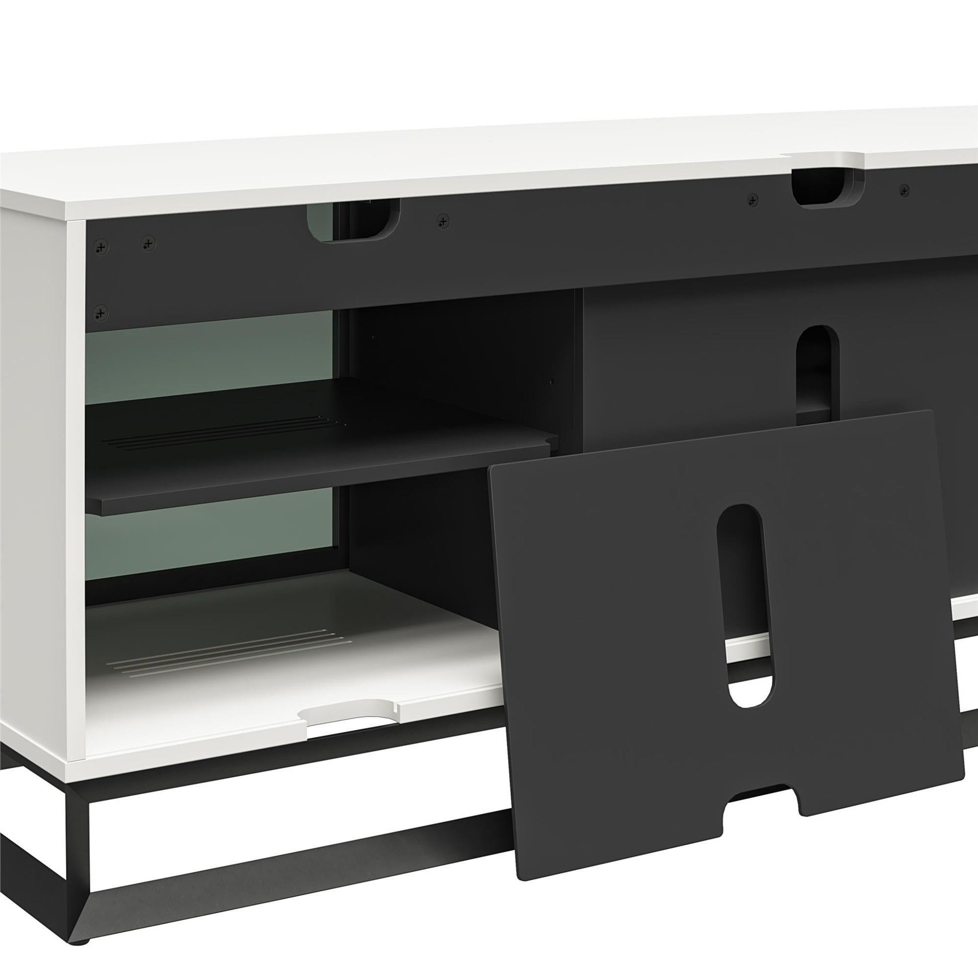 68" Media Console with Beveled Steel Base for TVs up to 77", White - White
