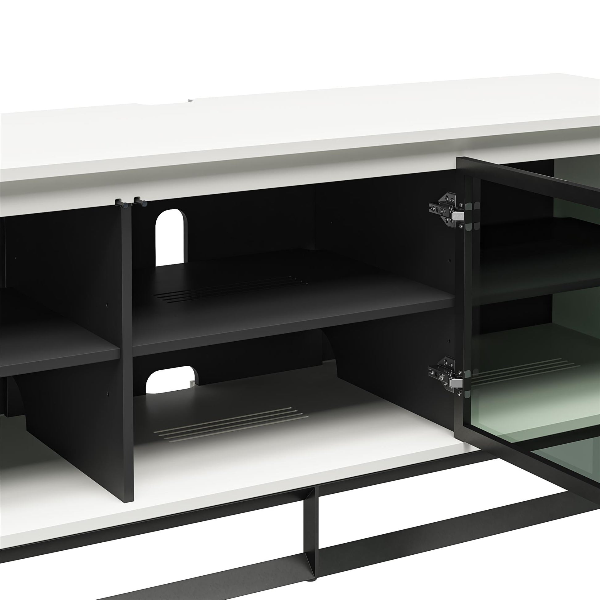68" Media Console with Beveled Steel Base for TVs up to 77", White - White