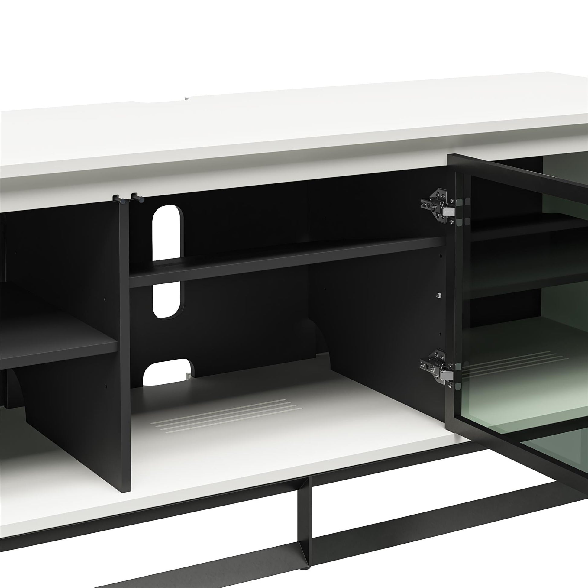 68" Media Console with Beveled Steel Base for TVs up to 77", White - White
