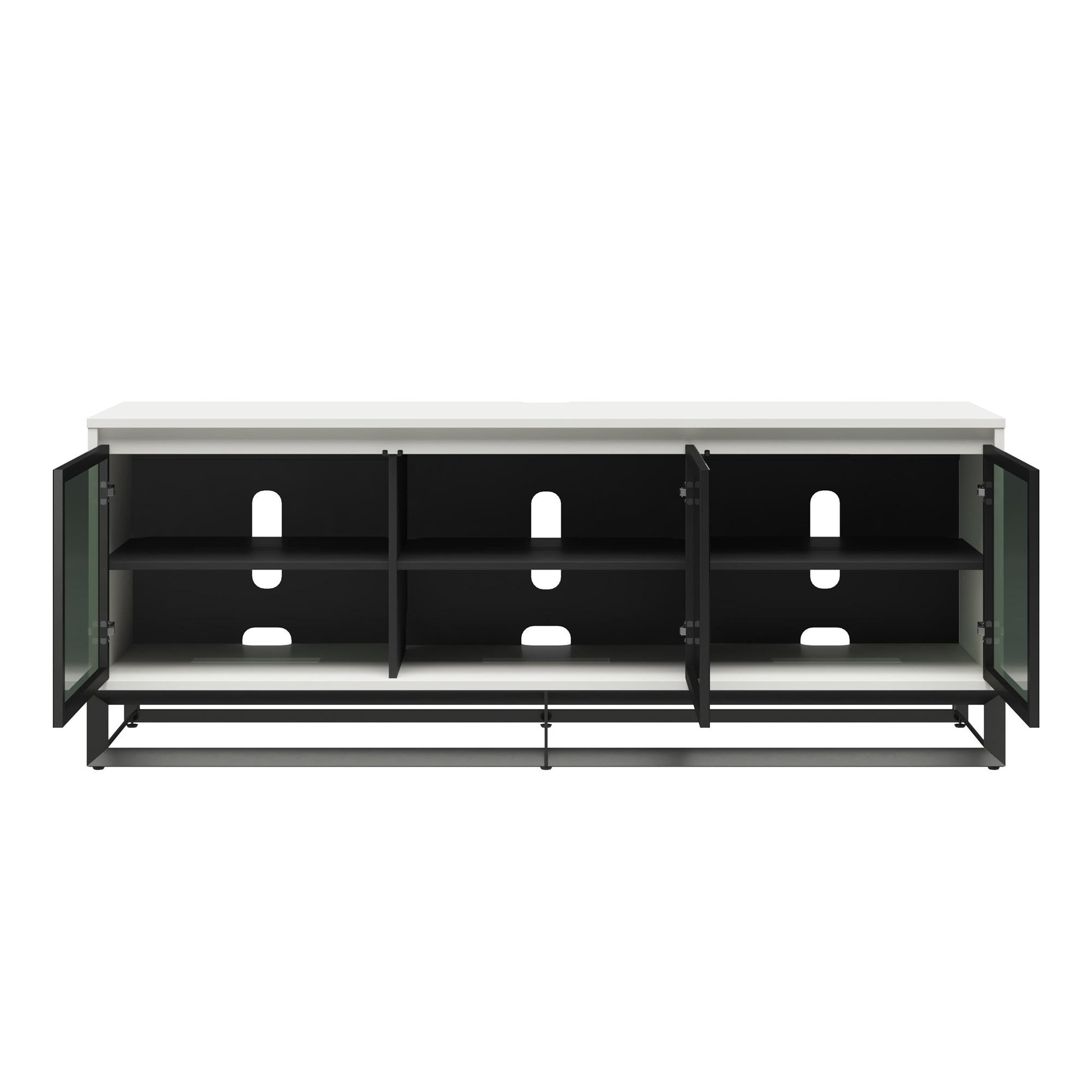 68" Media Console with Beveled Steel Base for TVs up to 77", White - White