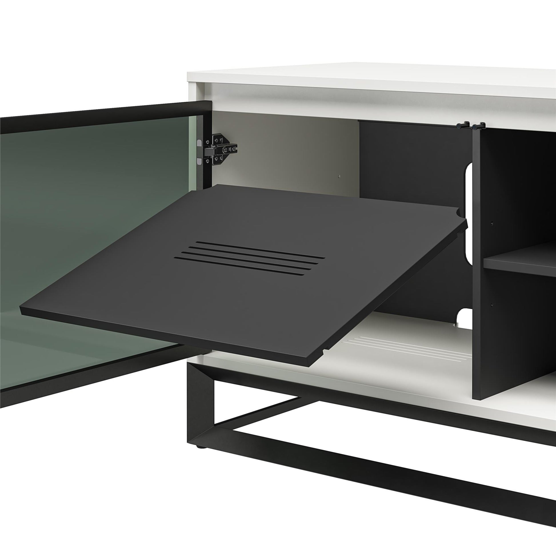 68" Media Console with Beveled Steel Base for TVs up to 77", White - White