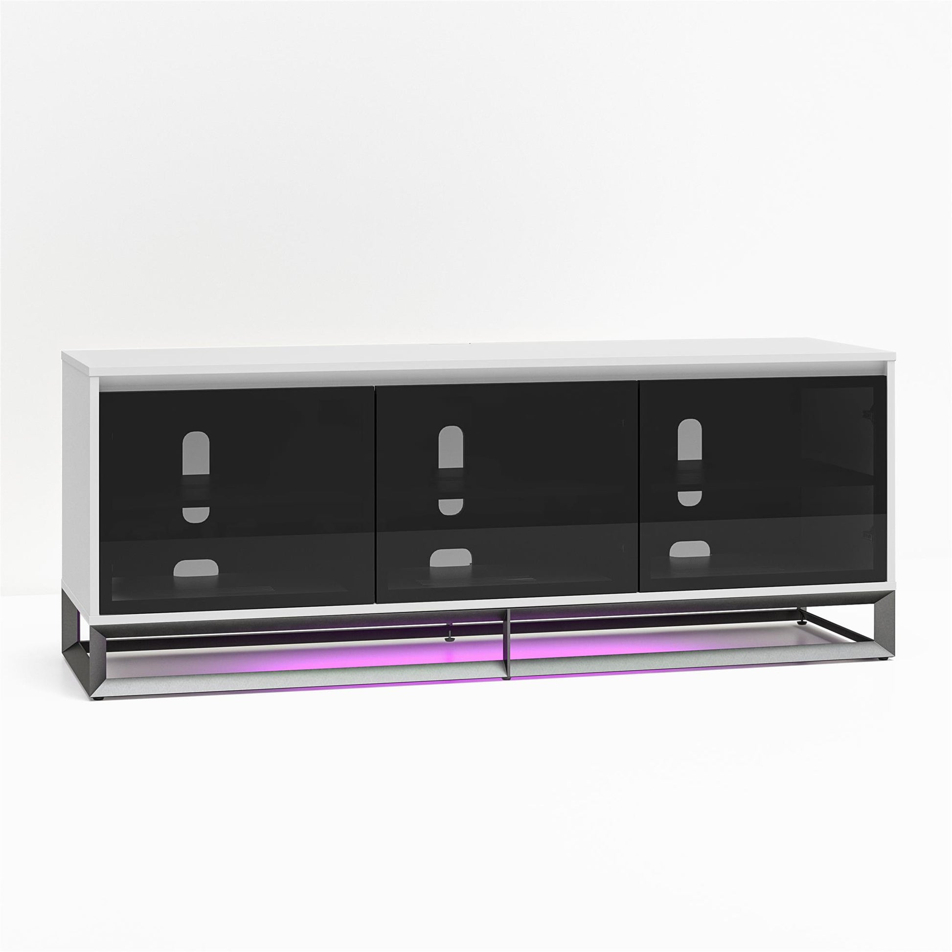 68" Media Console with Beveled Steel Base for TVs up to 77", White - White