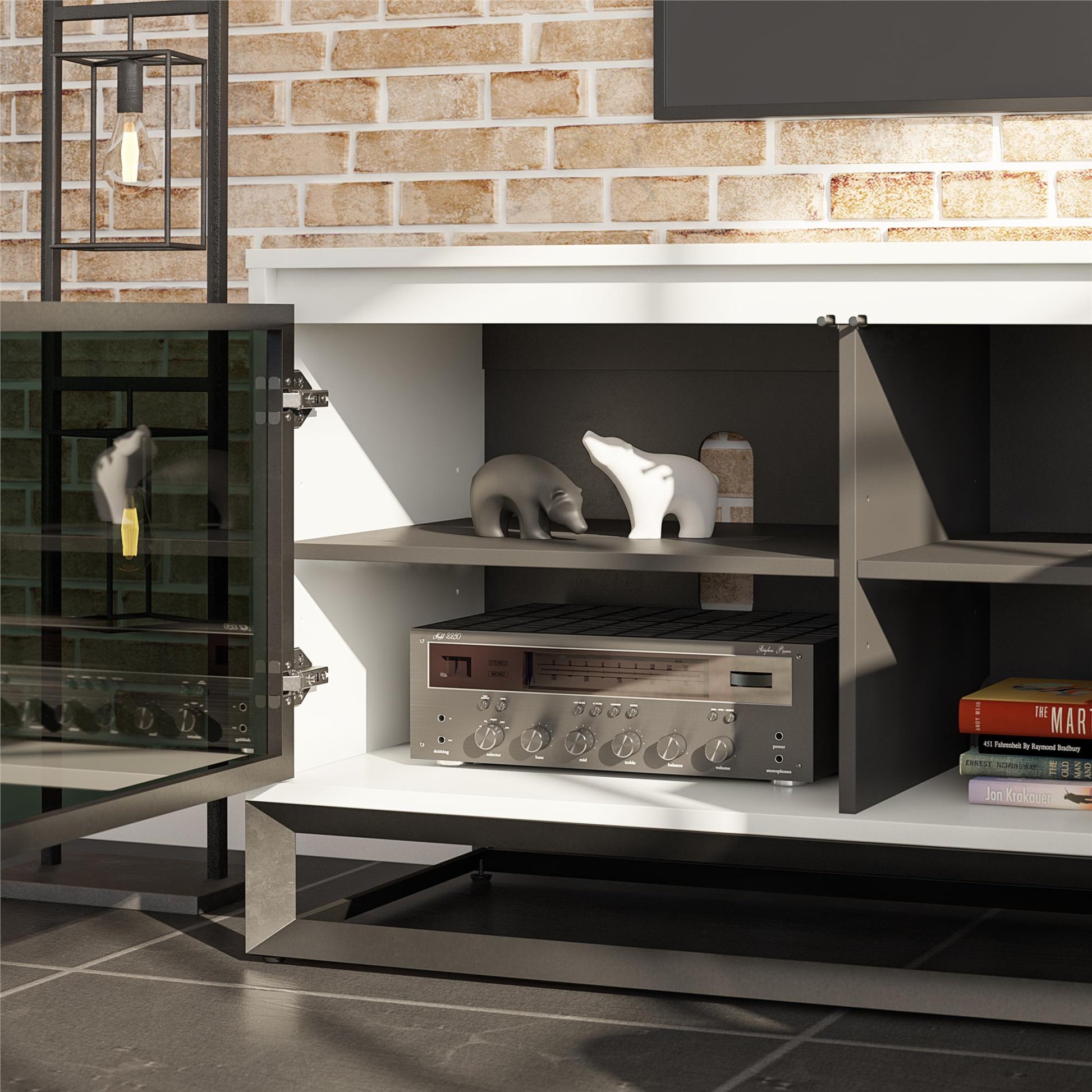 68" Media Console with Beveled Steel Base for TVs up to 77", White - White