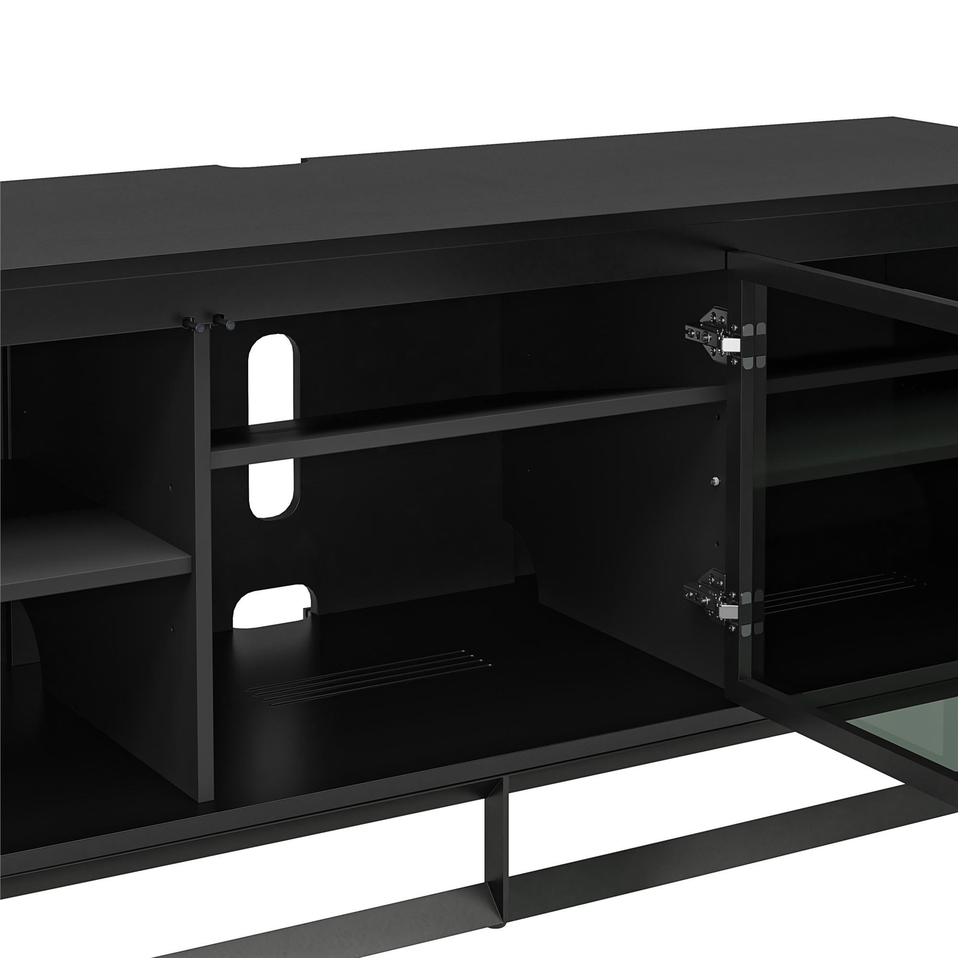 68" Media Console with Beveled Steel Base for TVs up to 77", Black - Black