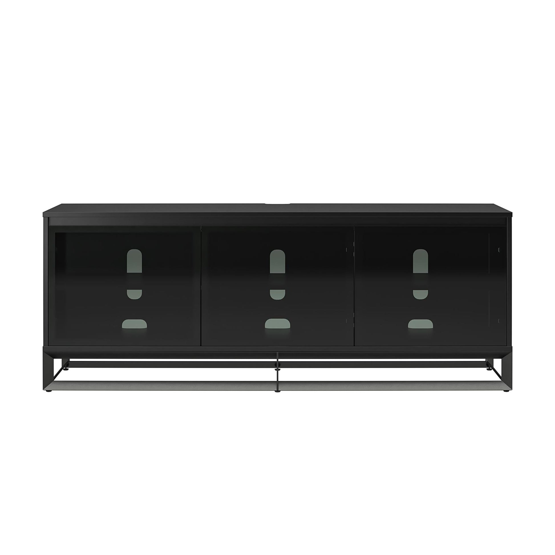 68" Media Console with Beveled Steel Base for TVs up to 77", Black - Black