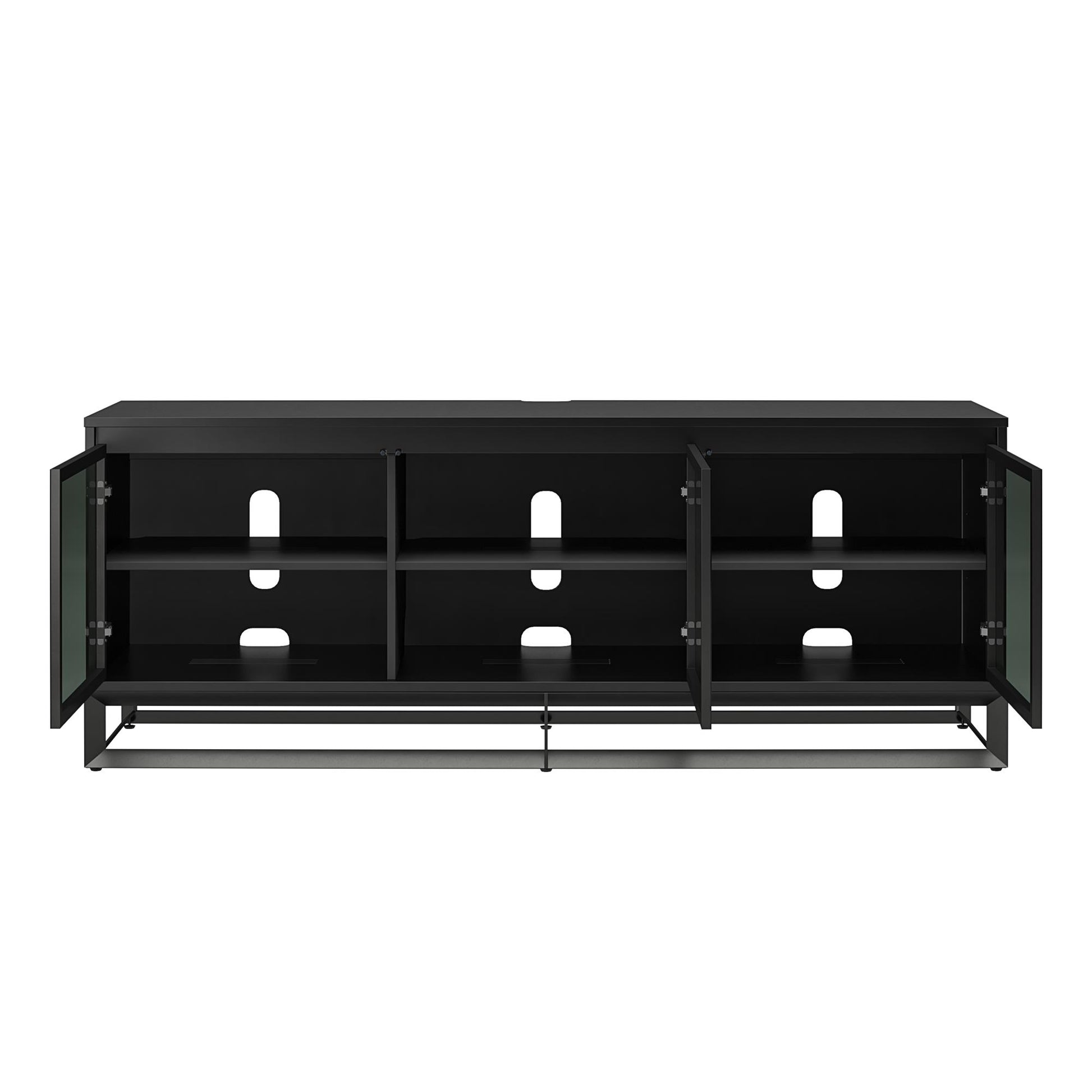 68" Media Console with Beveled Steel Base for TVs up to 77", Black - Black