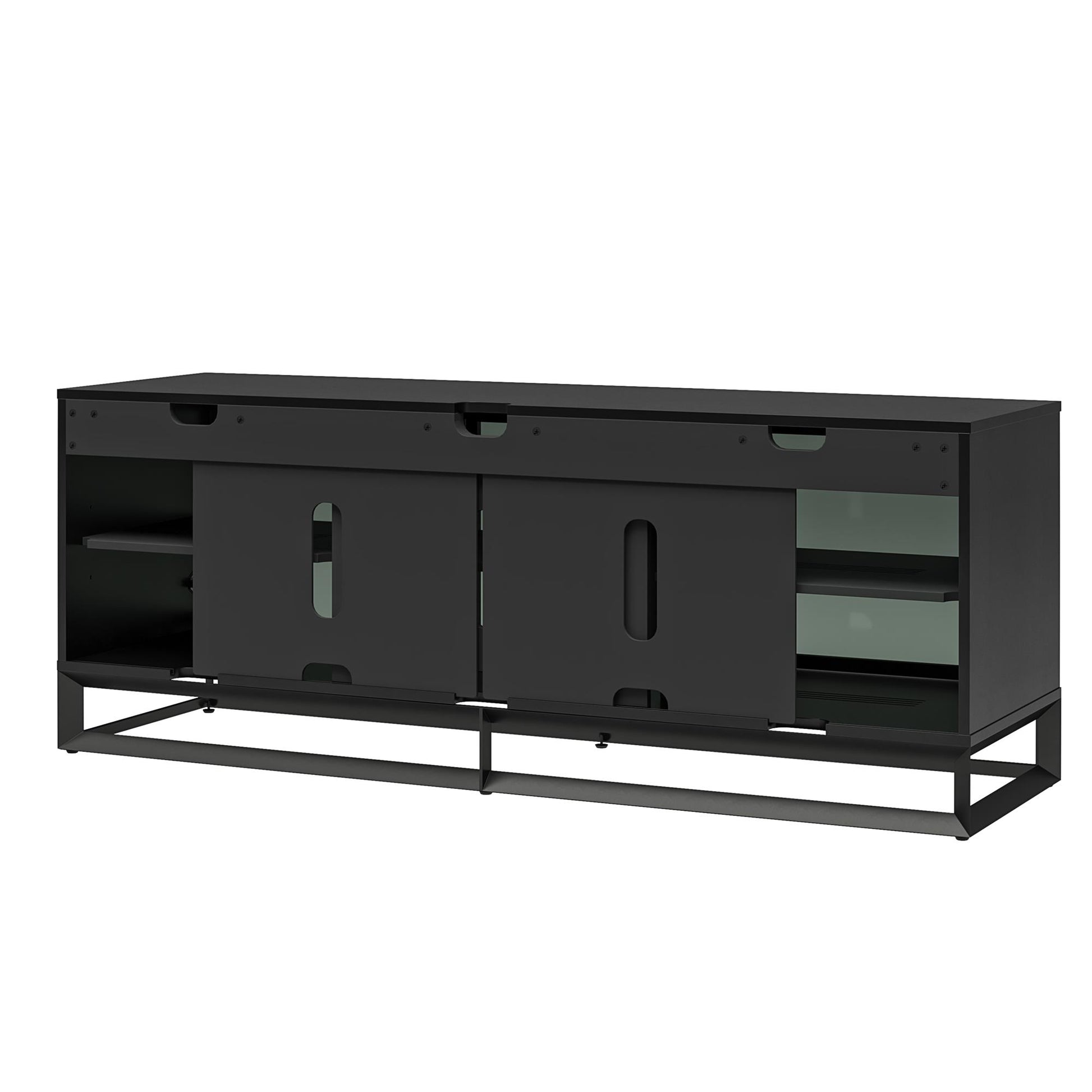 68" Media Console with Beveled Steel Base for TVs up to 77", Black - Black