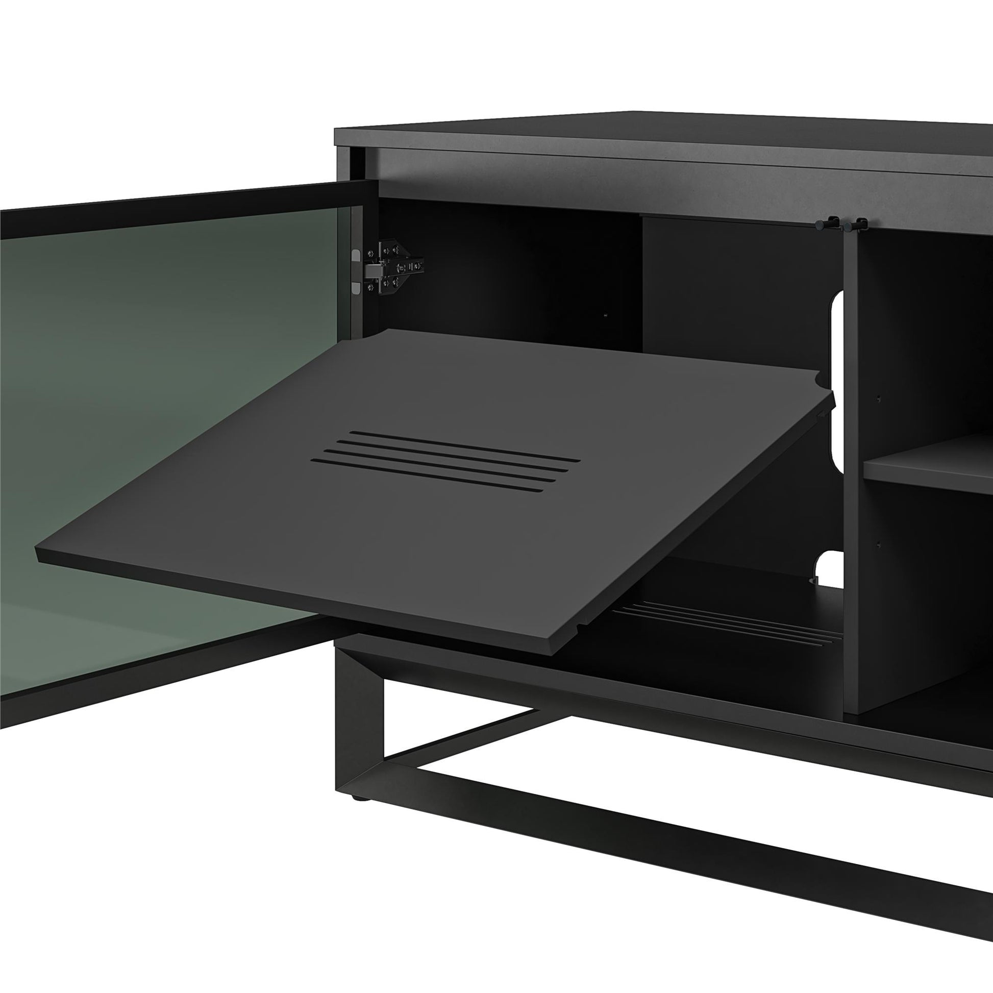 68" Media Console with Beveled Steel Base for TVs up to 77", Black - Black