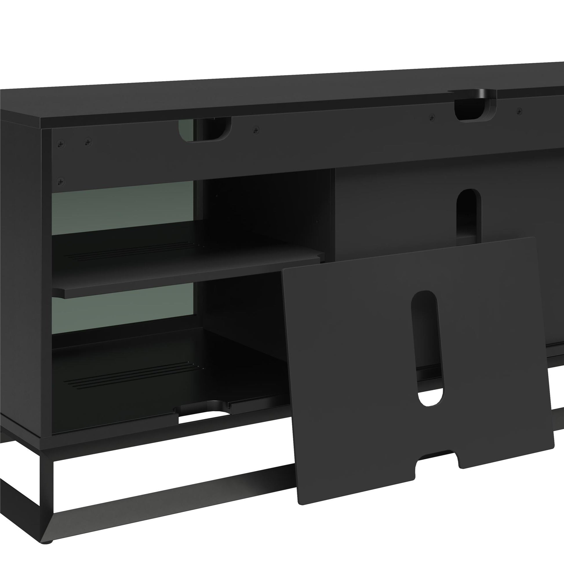 68" Media Console with Beveled Steel Base for TVs up to 77", Black - Black
