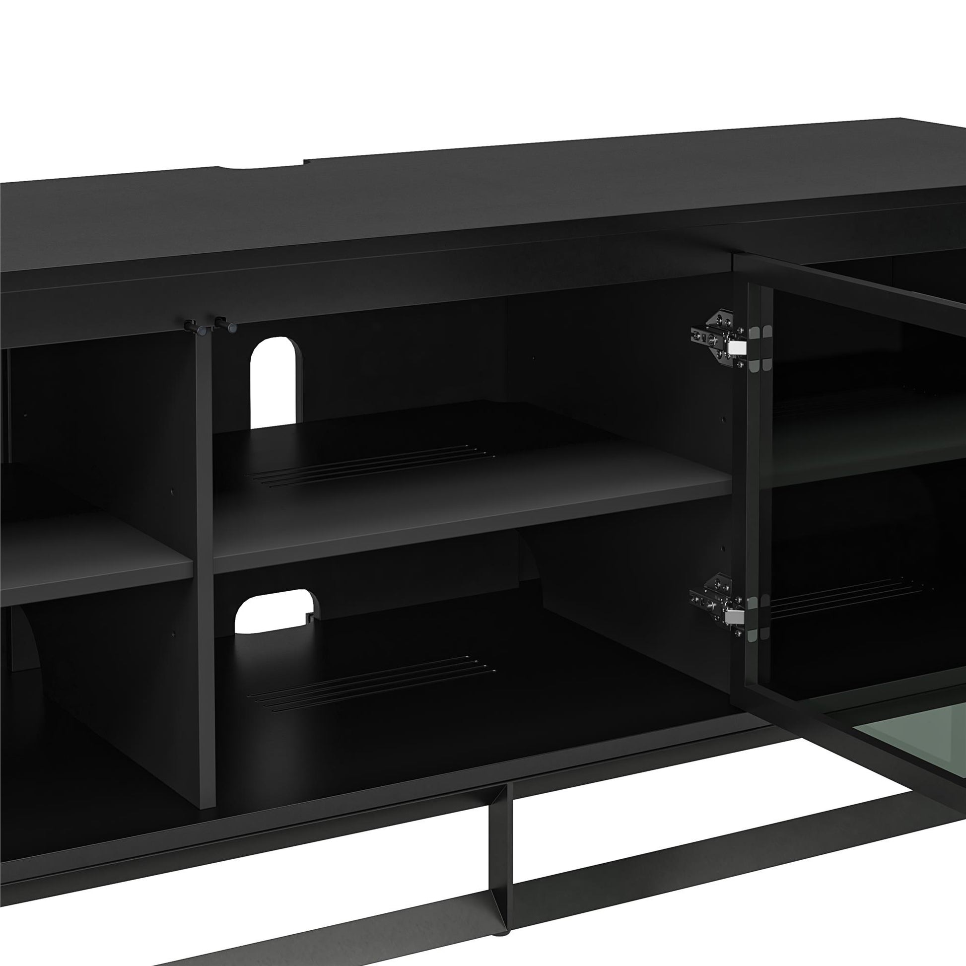 68" Media Console with Beveled Steel Base for TVs up to 77", Black - Black