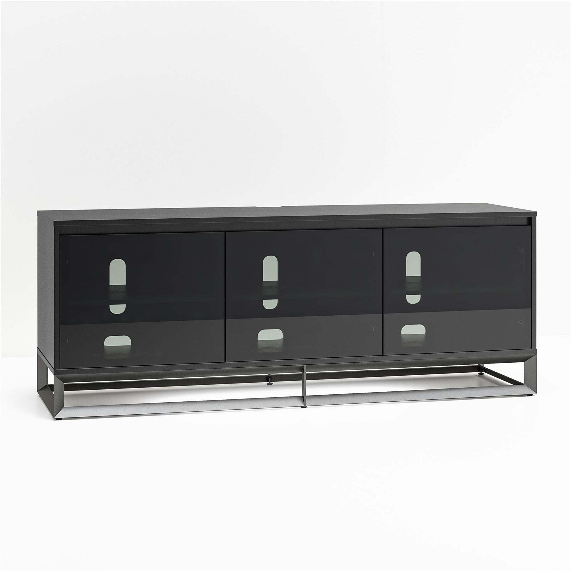 68" Media Console with Beveled Steel Base for TVs up to 77", Black - Black