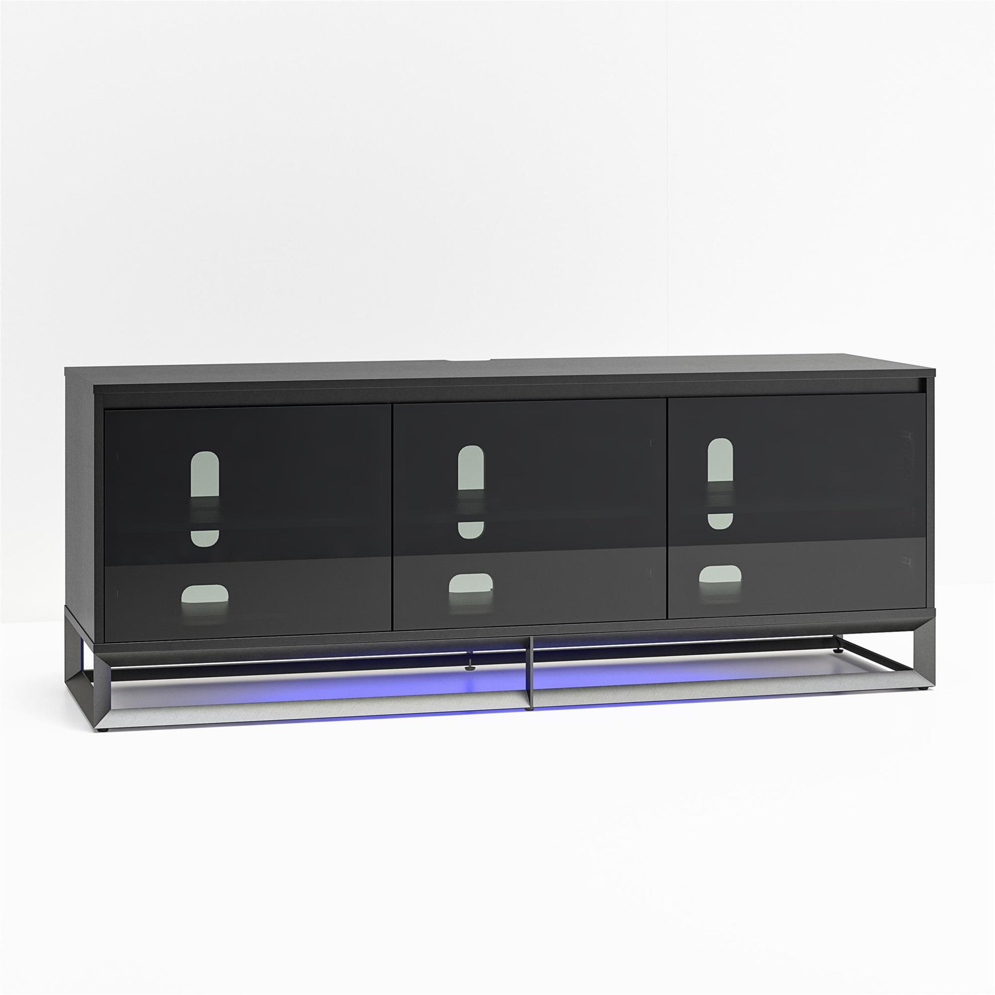 68" Media Console with Beveled Steel Base for TVs up to 77", Black - Black