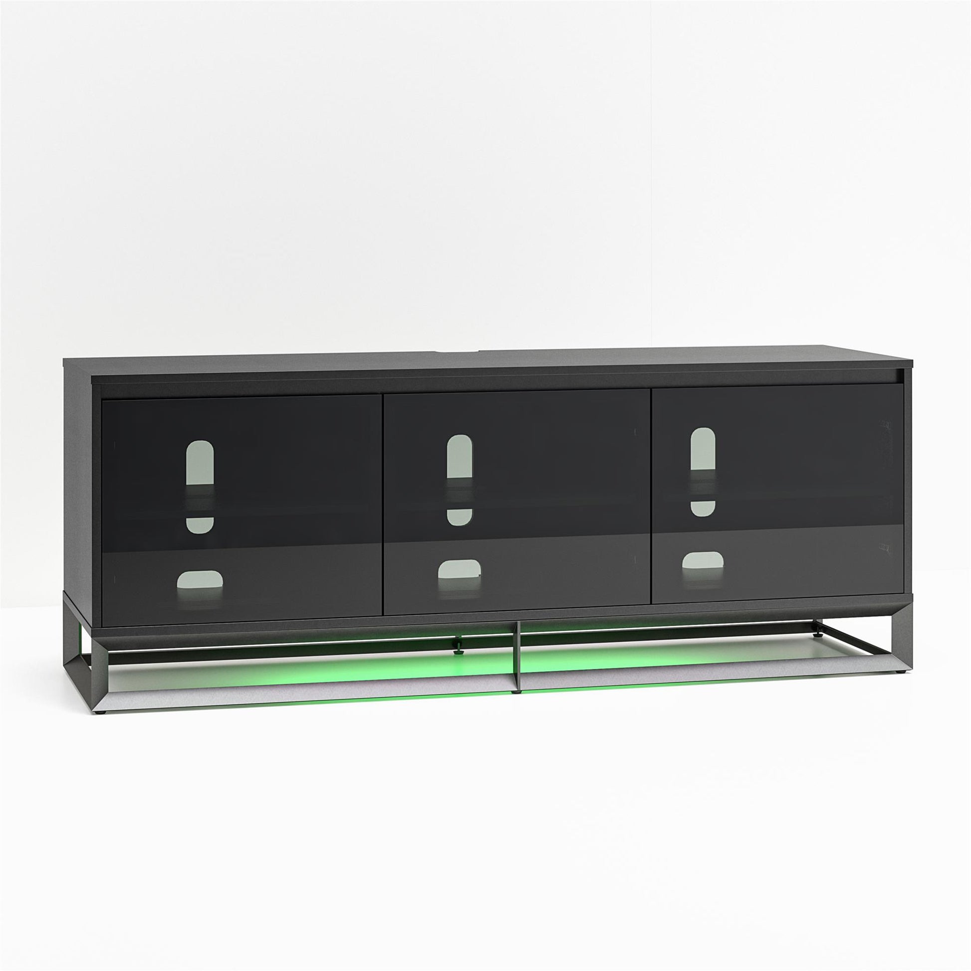 68" Media Console with Beveled Steel Base for TVs up to 77", Black - Black