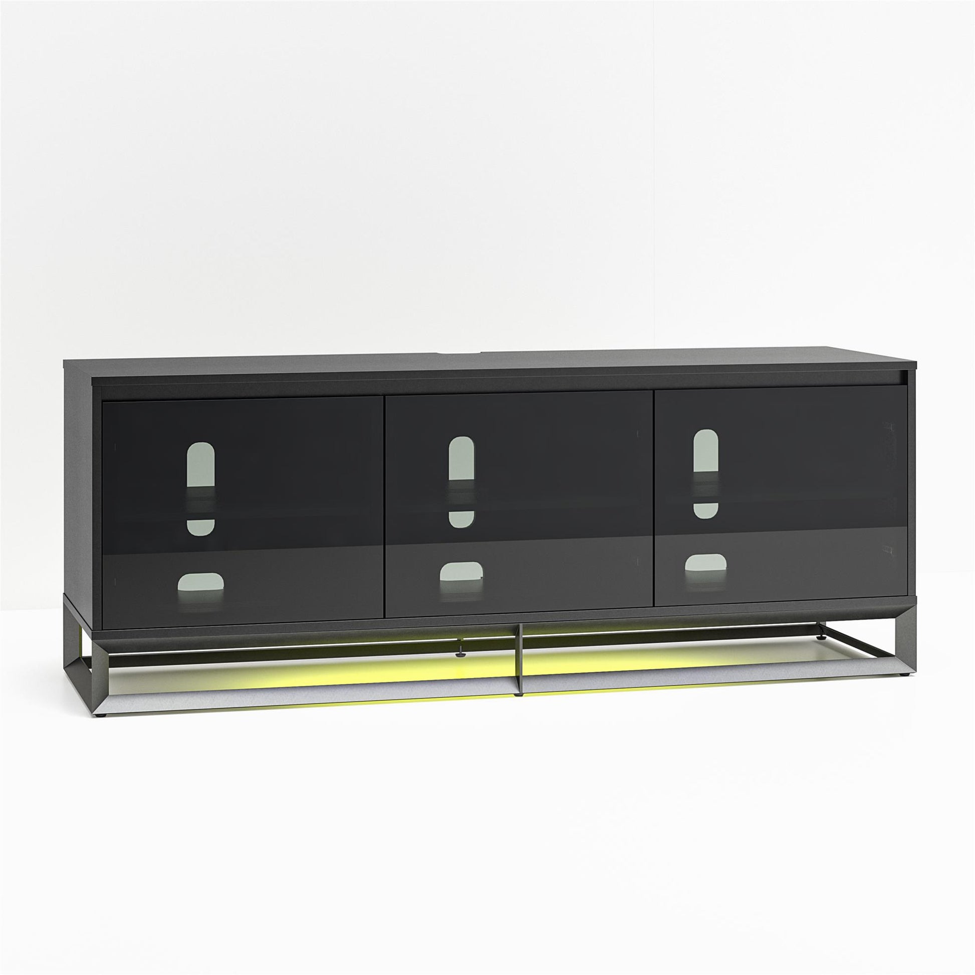68" Media Console with Beveled Steel Base for TVs up to 77", Black - Black