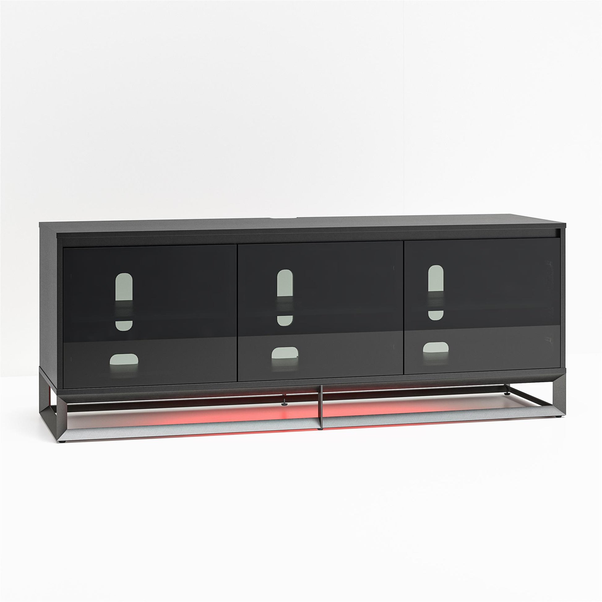 68" Media Console with Beveled Steel Base for TVs up to 77", Black - Black