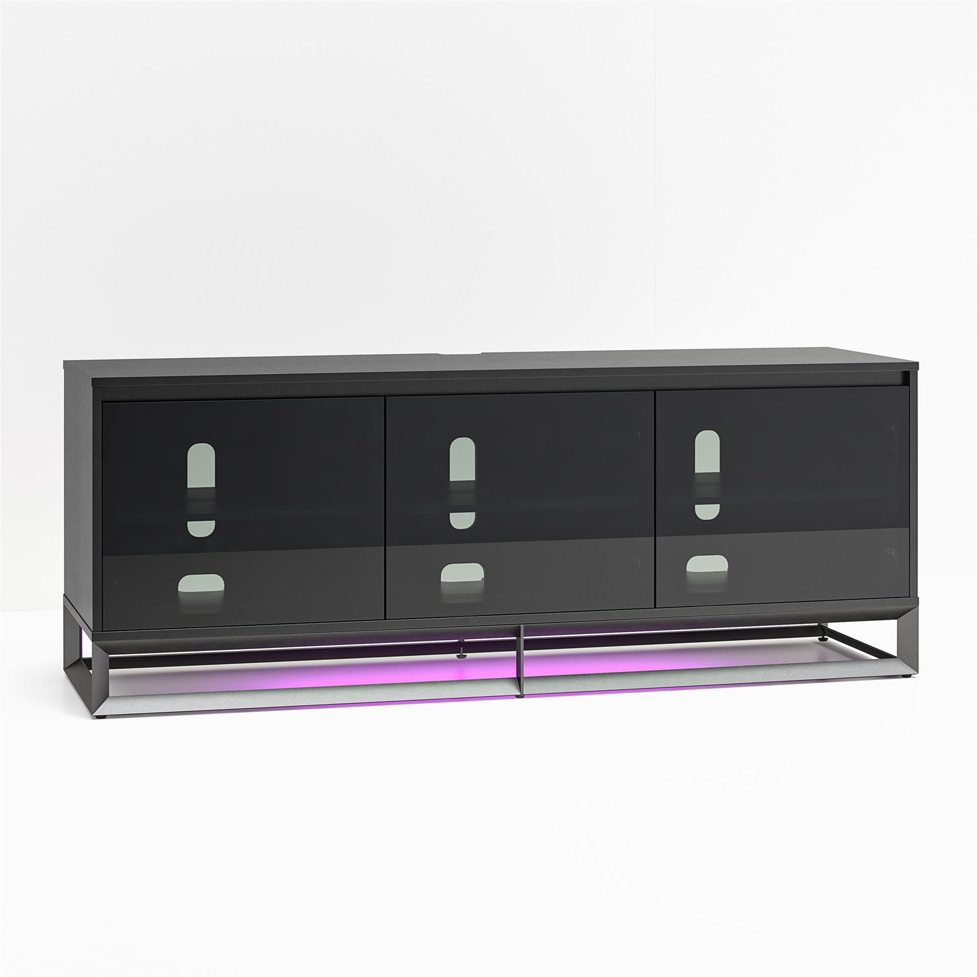 68" Media Console with Beveled Steel Base for TVs up to 77", Black - Black