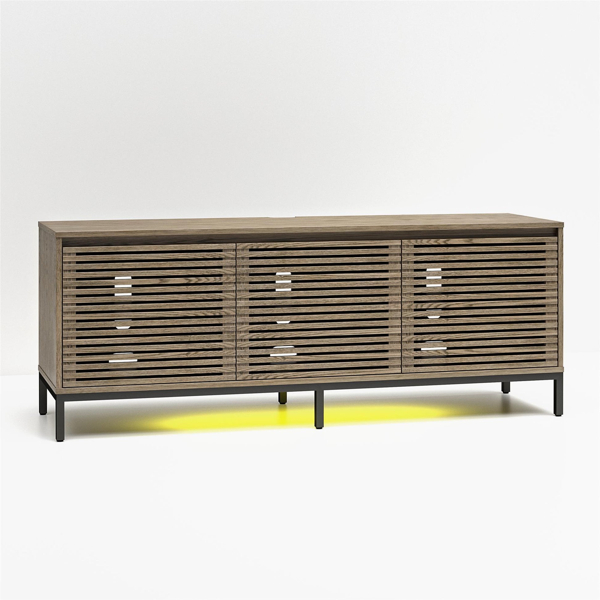 68" Media Console with Steel Post Base for TVs up to 77", Sterling Oak Wood Veneer - Sterling Oak Veneer