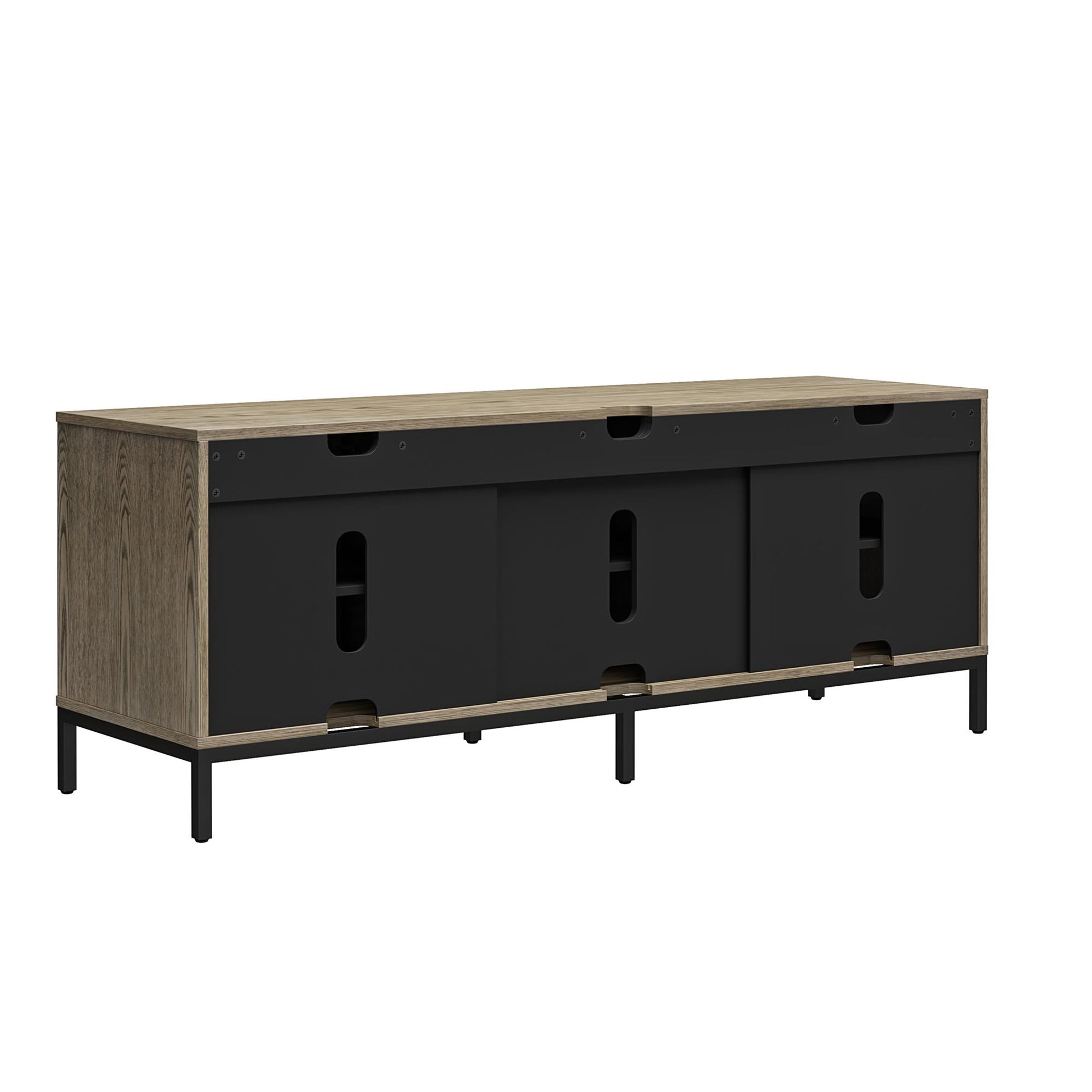 68" Media Console with Steel Post Base for TVs up to 77", Sterling Oak Wood Veneer - Sterling Oak Veneer