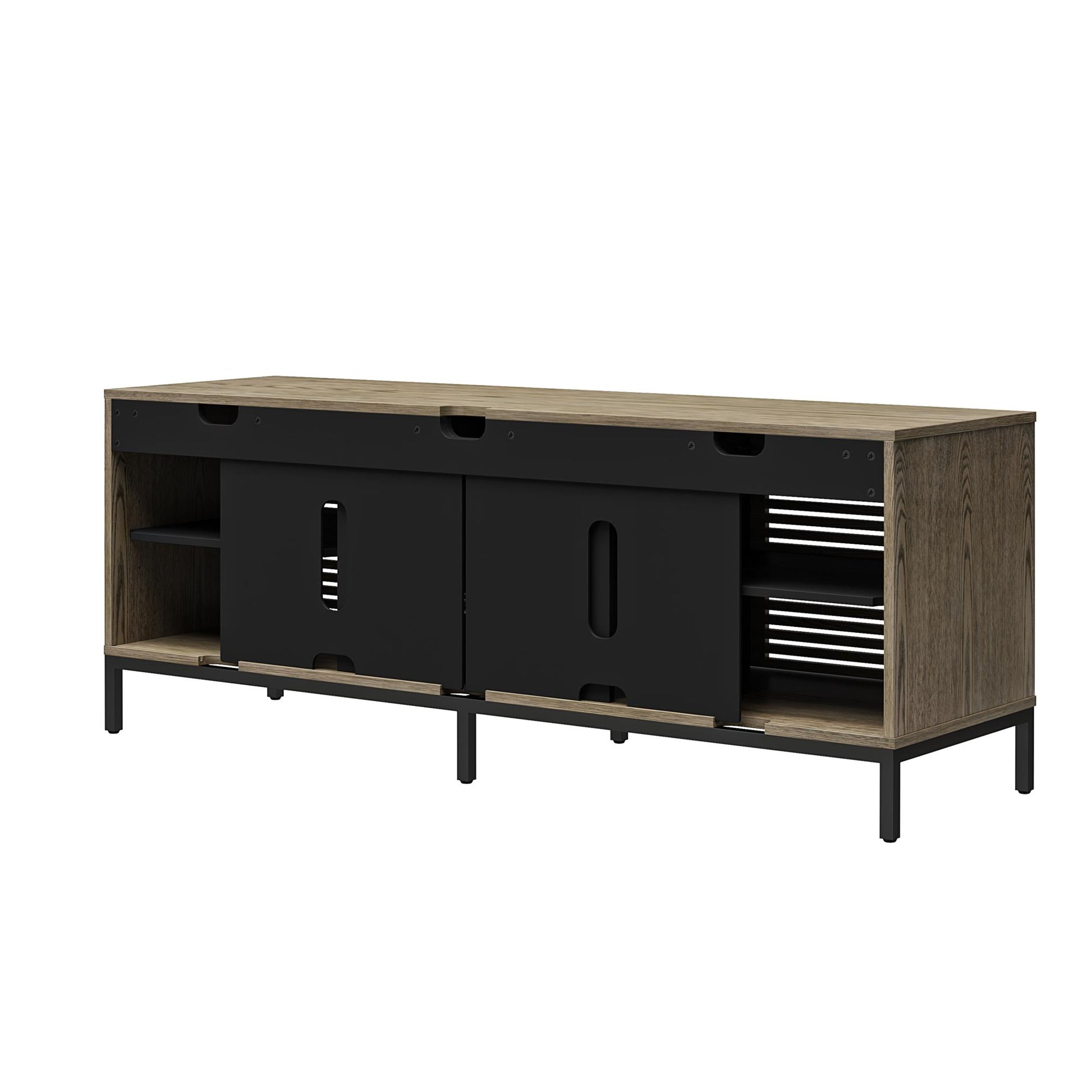 68" Media Console with Steel Post Base for TVs up to 77", Sterling Oak Wood Veneer - Sterling Oak Veneer